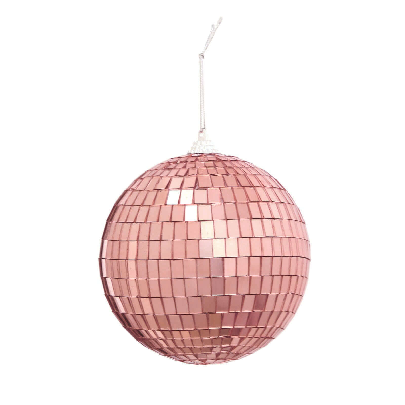 4 Pack 4" Rose Gold Foam Disco Mirror Ball With Hanging Strings, Holiday Christmas Ornaments
