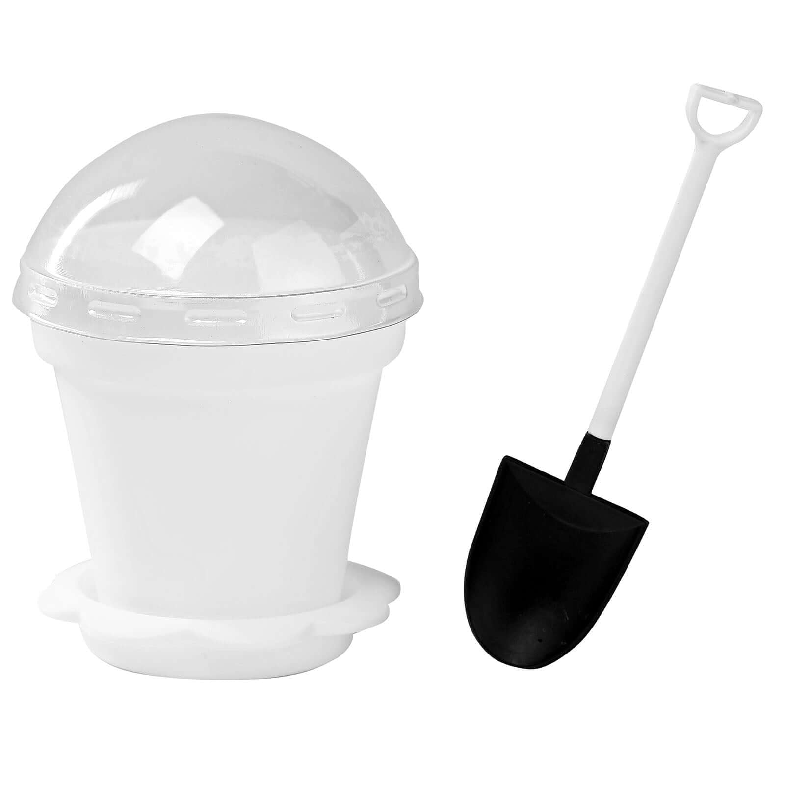 12-Pack Dessert Cups Succulent Planter Design White - Plastic Serving Cups with Lids and Shovels 4"