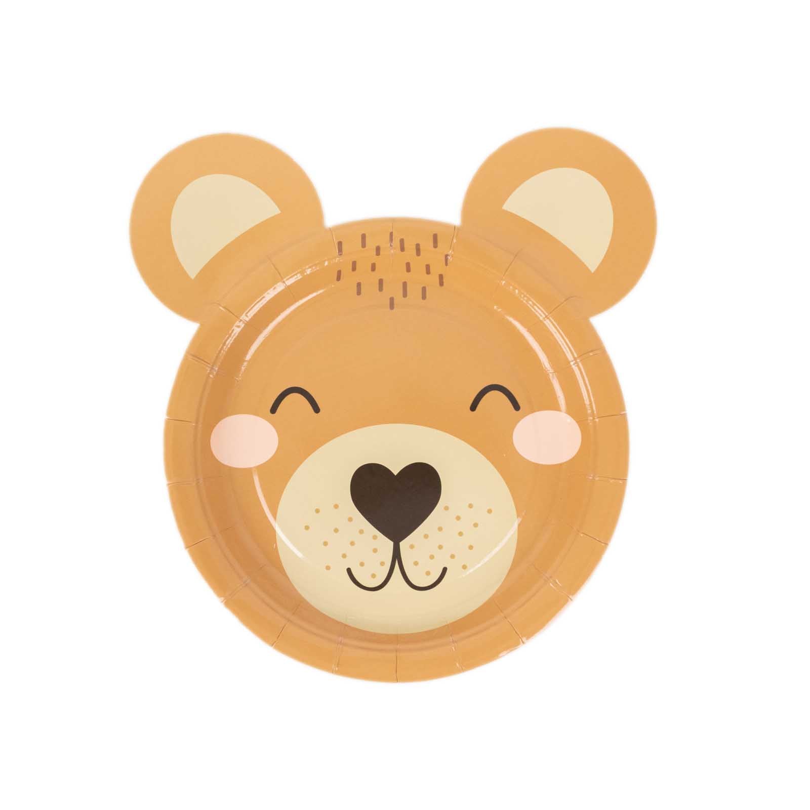 25-Pack Paper 7" Round Plates Brown Teddy Bear Print - Disposable 300GSM Cute Bear Themed Appetizer Dessert Party Plates for Baby Shower Birthday Event Decoration