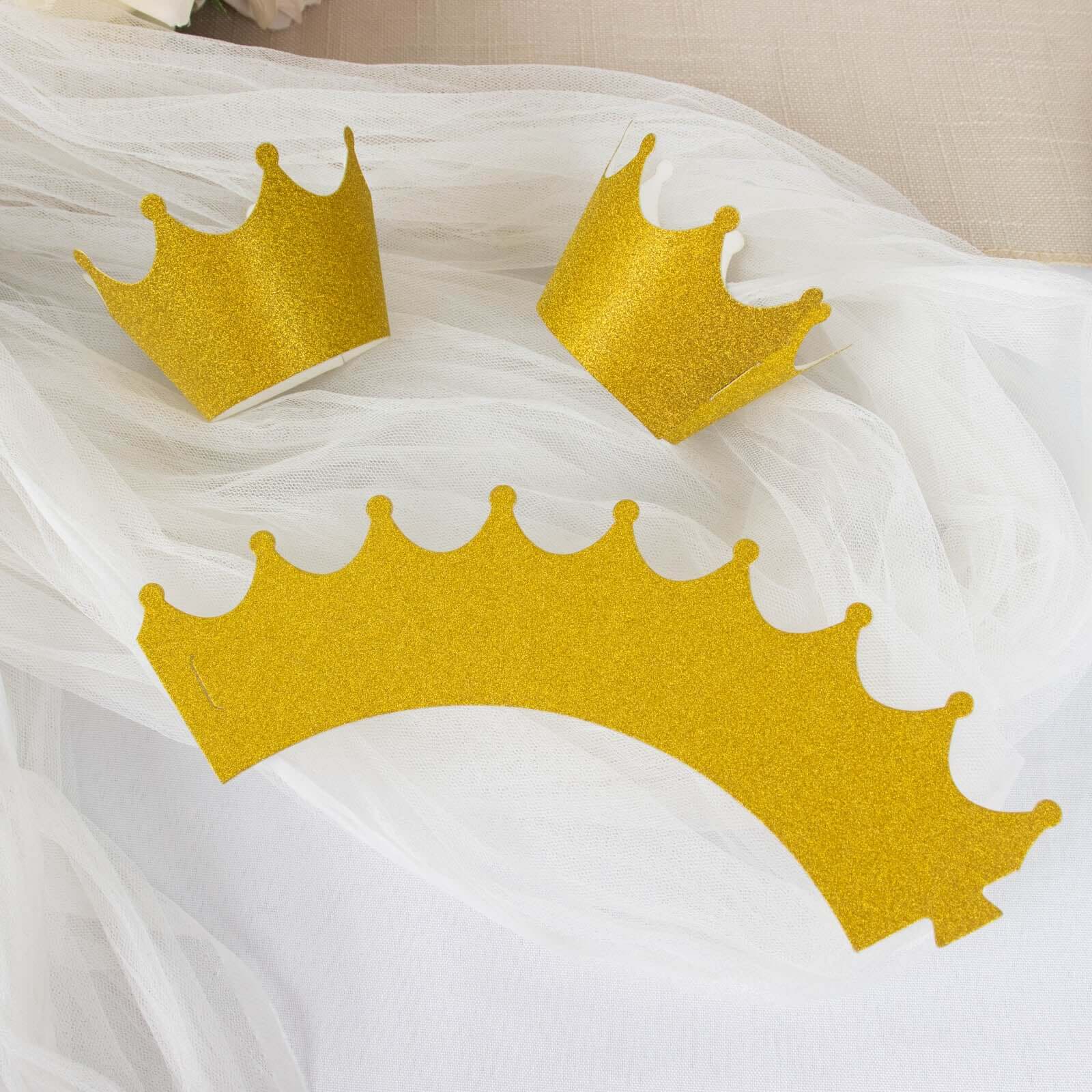 25-Pack Paper Cupcake Wrappers Glitter Crown Design Gold - Dust Free Muffin Paper Cup Liners