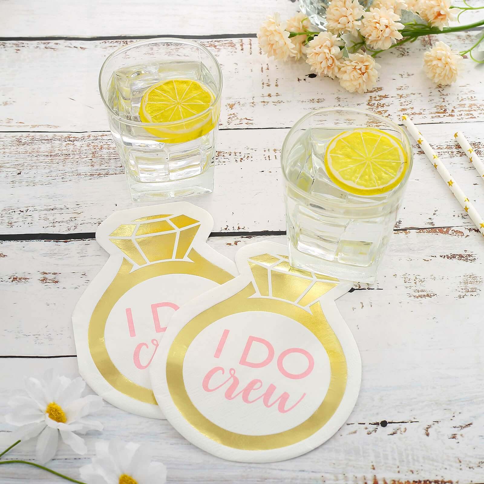 20-Pack Paper Cocktail Napkins with Ring Design - Unique Disposable Napkins for Engagements 12"x10"