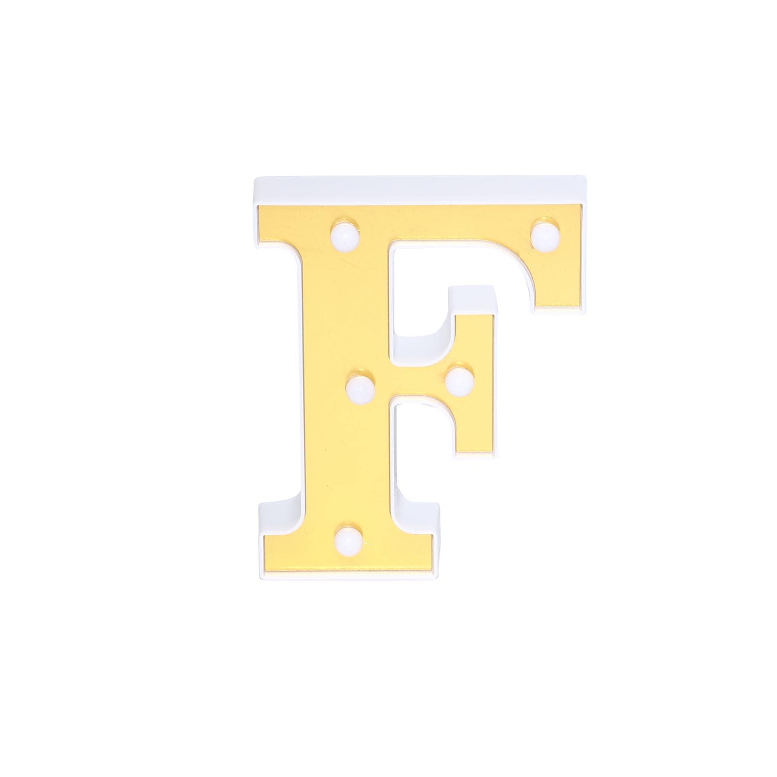 3D Marquee Letter "F" Warm White 5 LED Lights Gold - Chic Light-Up Decor for Events 6"