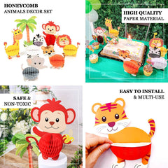 Table Scatters Decorations Set Jungle Safari Animal 3D Honeycomb Design Tissue - Decorative Party Accents