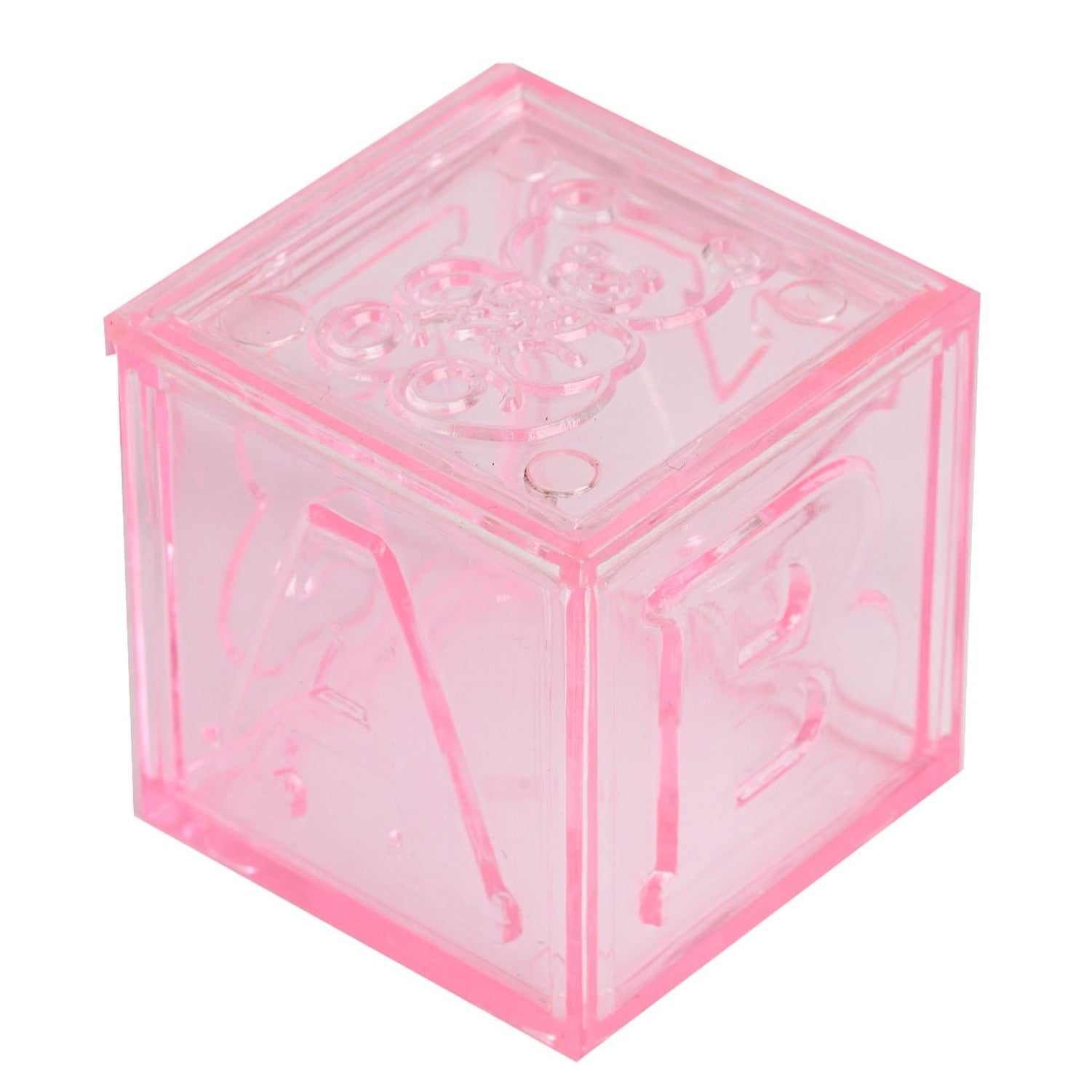 12 Pack 2" Pink Fillable Plastic Baby Shower Candy Gift Boxes, Transparent Baby Blocks Favor Boxes