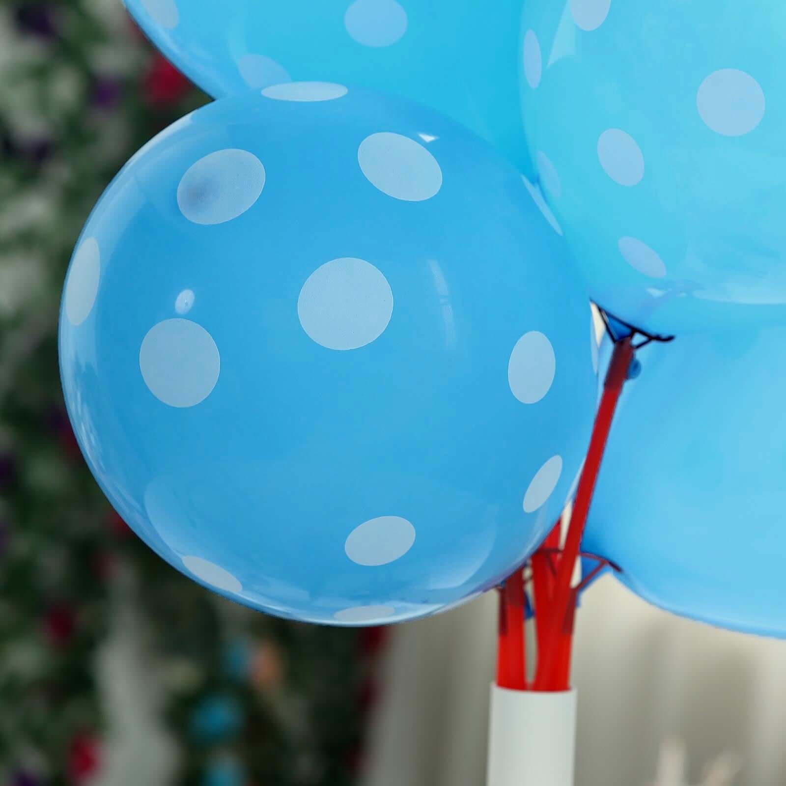 25 Pack 12" Blue and White Fun Polka Dot Latex Party Balloons
