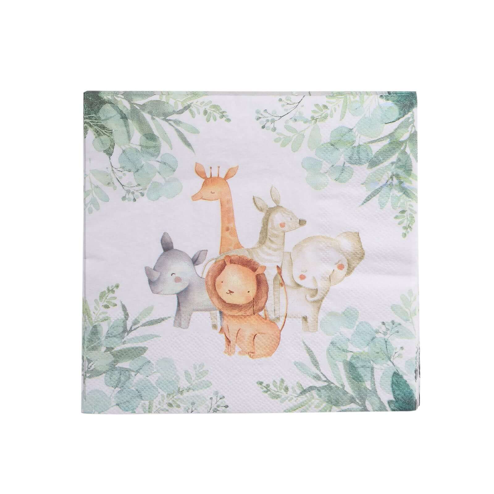 20-Pack Paper Beverage Napkins with Safari Animal Print - Jungle Theme 2 Ply Disposable Party Napkins 5"x5" 18GSM