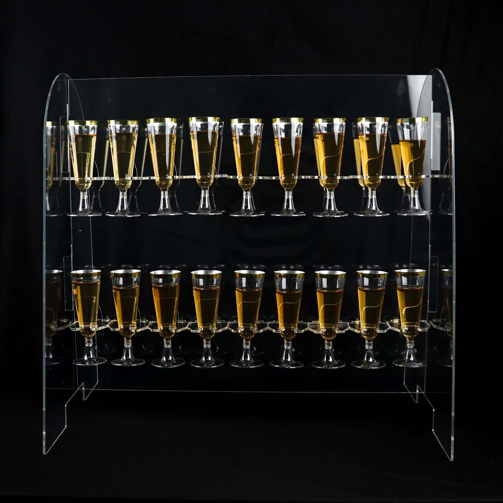 2-Tier Acrylic Champagne Glass Holder Display Stand Table Top Clear - Modern Stemware Rack Cocktail Drink Holder with 18 Hooks for Events & DIY Bars 25"