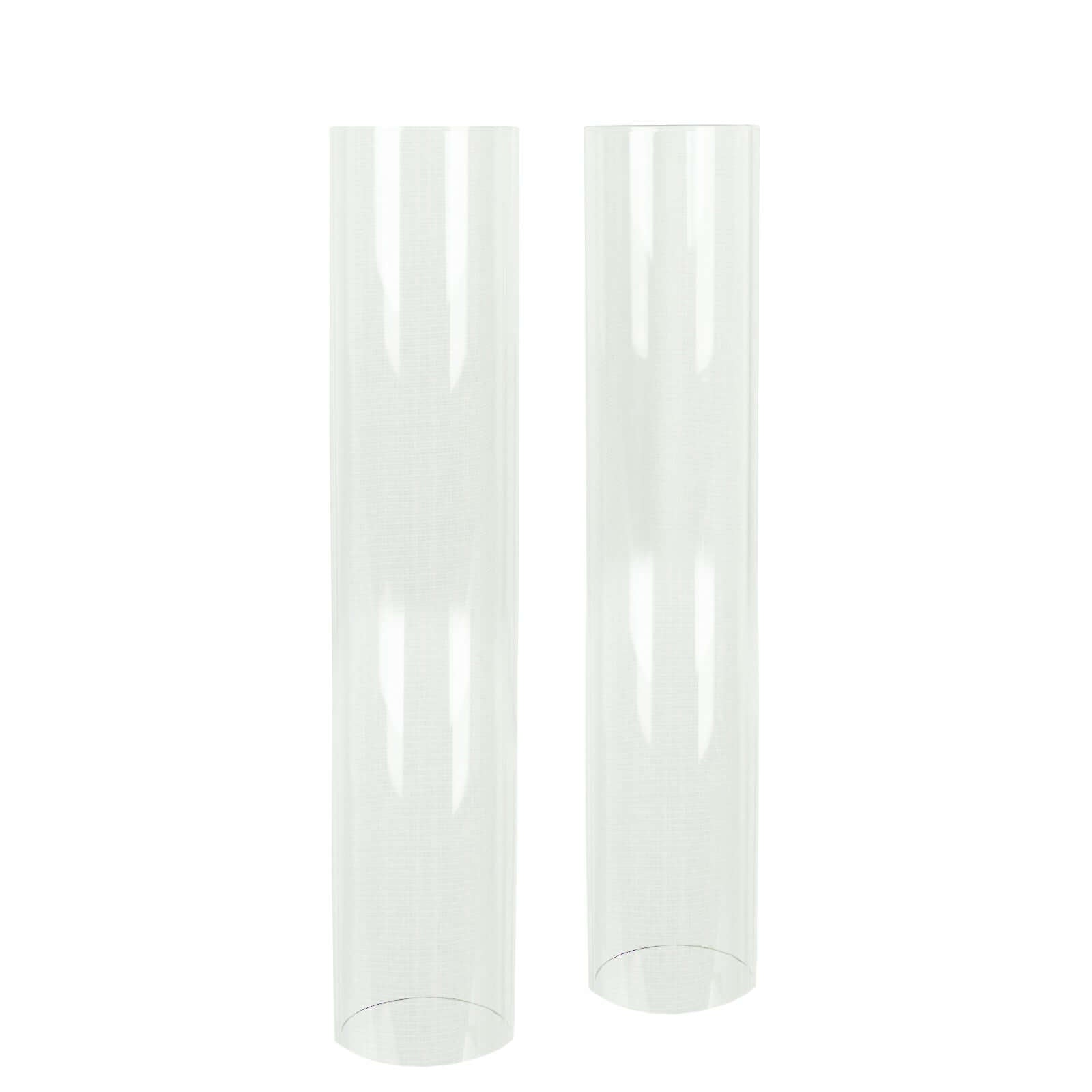 2-Pack Glass Pillar Hurricane Candle Shades - Clear Chimney Tube with 2.25" Wide Open Ends 12"
