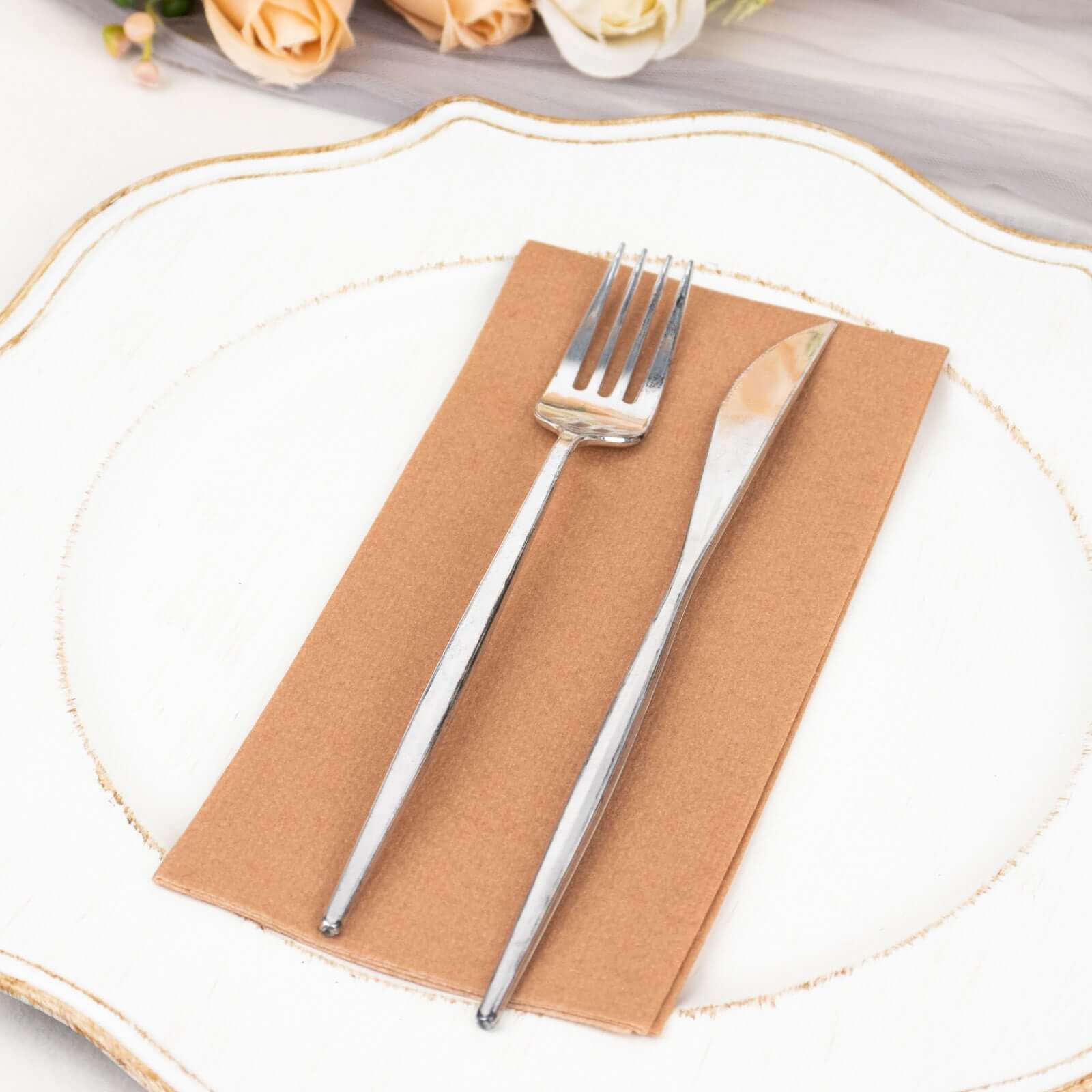 20-Pack Paper Linen-Like Napkins Terracotta (Rust) - Disposable Hygienic Airlaid Guest Towels 8.5"x4"
