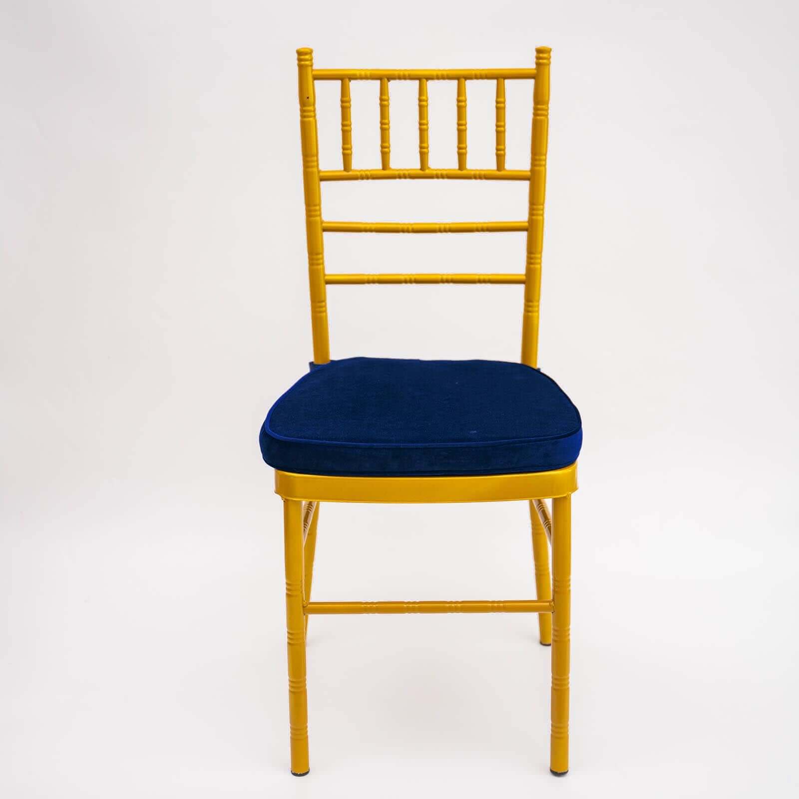 Velvet Chair Cushion with 2" Thick Memory Foam and Ties Navy Blue - Removable Cover for Chiavari Chairs