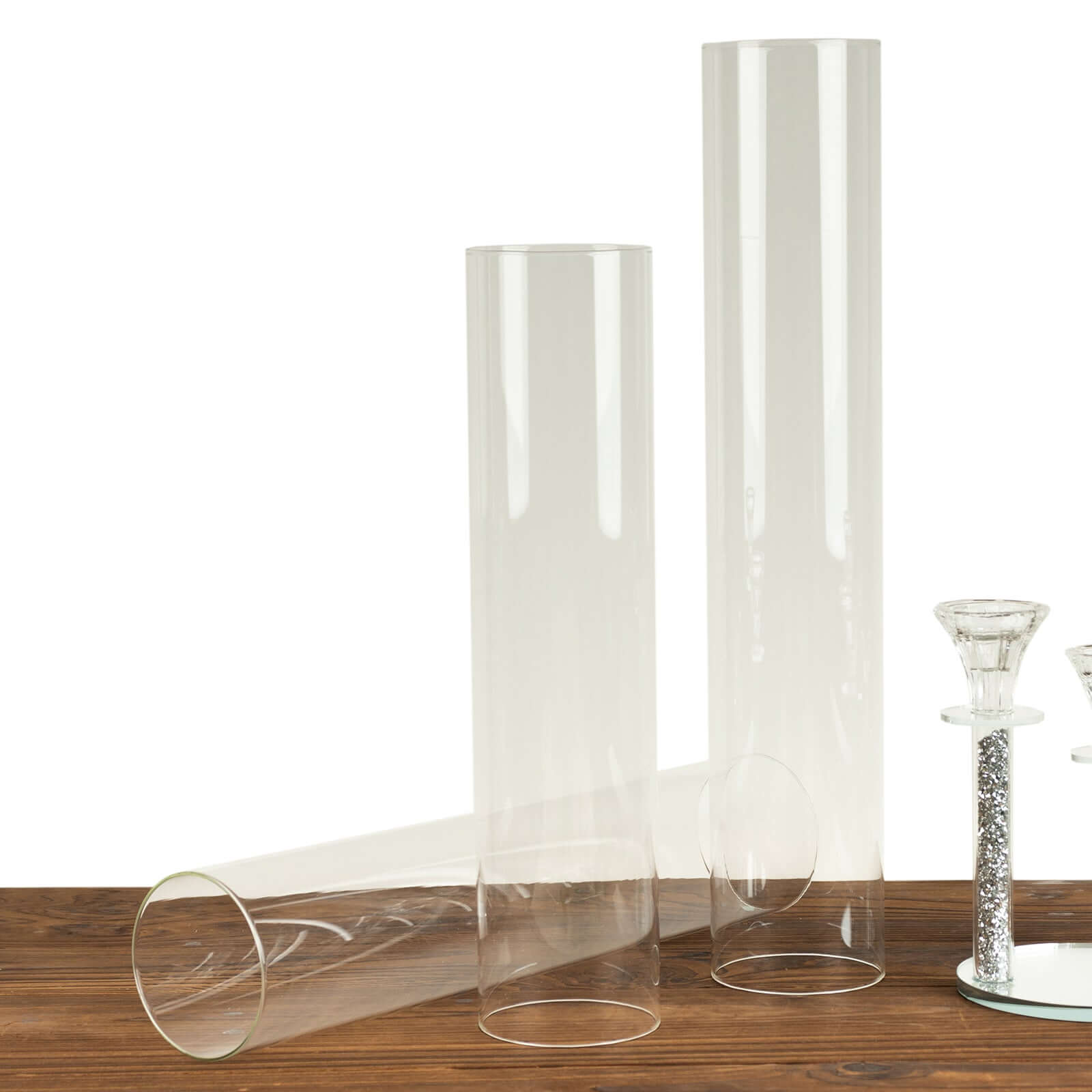 Set of 3 Clear Glass Hurricane Candle Sleeves 3.5" Wide - Chic Pillar Candle Shades Holder Table Centerpiece 15", 17", 19"