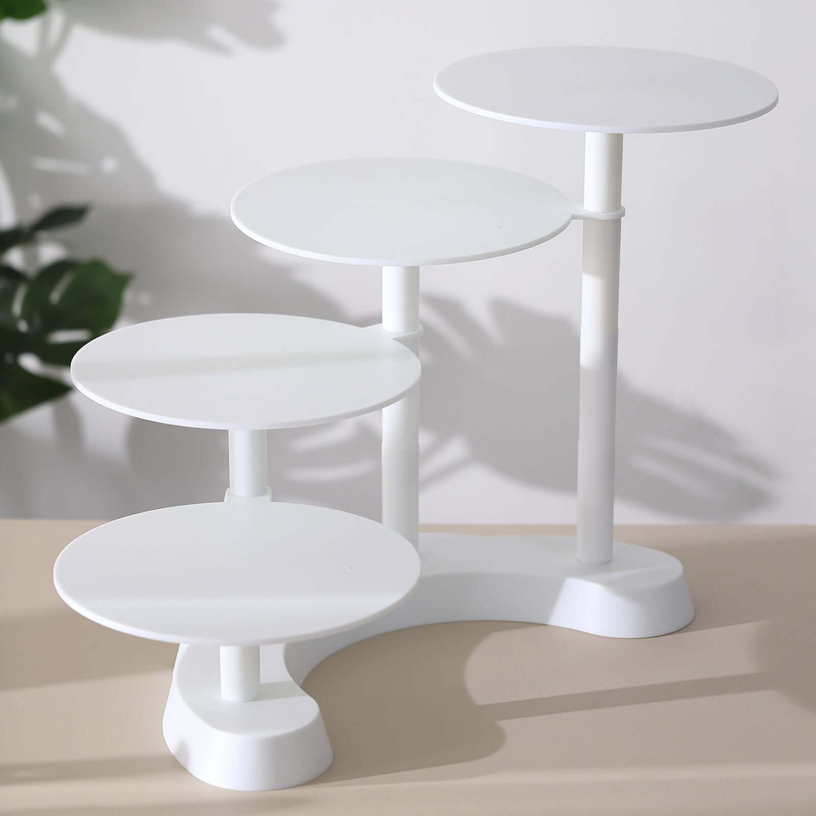 4-Tier Plastic Cake Stand with Half Moon Base White - Space Saving Multi-layer Cupcake Holder Dessert Tower for Weddings Tea Parties & Home Gatherings 17"