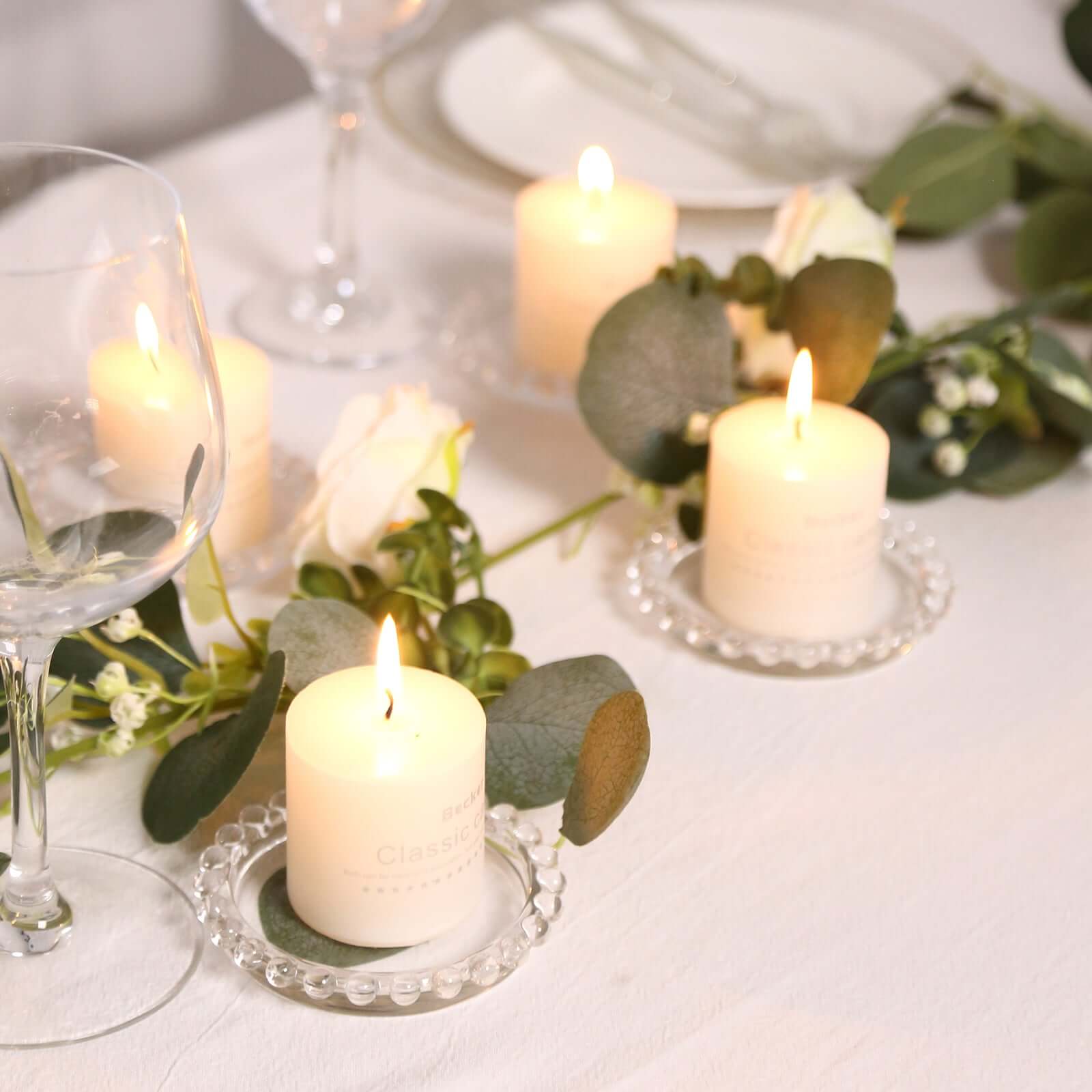6-Pack Glass Pillar Candle Holder Plates Clear with Beaded Rims - Transparent Small Round Coaster Trays 4"