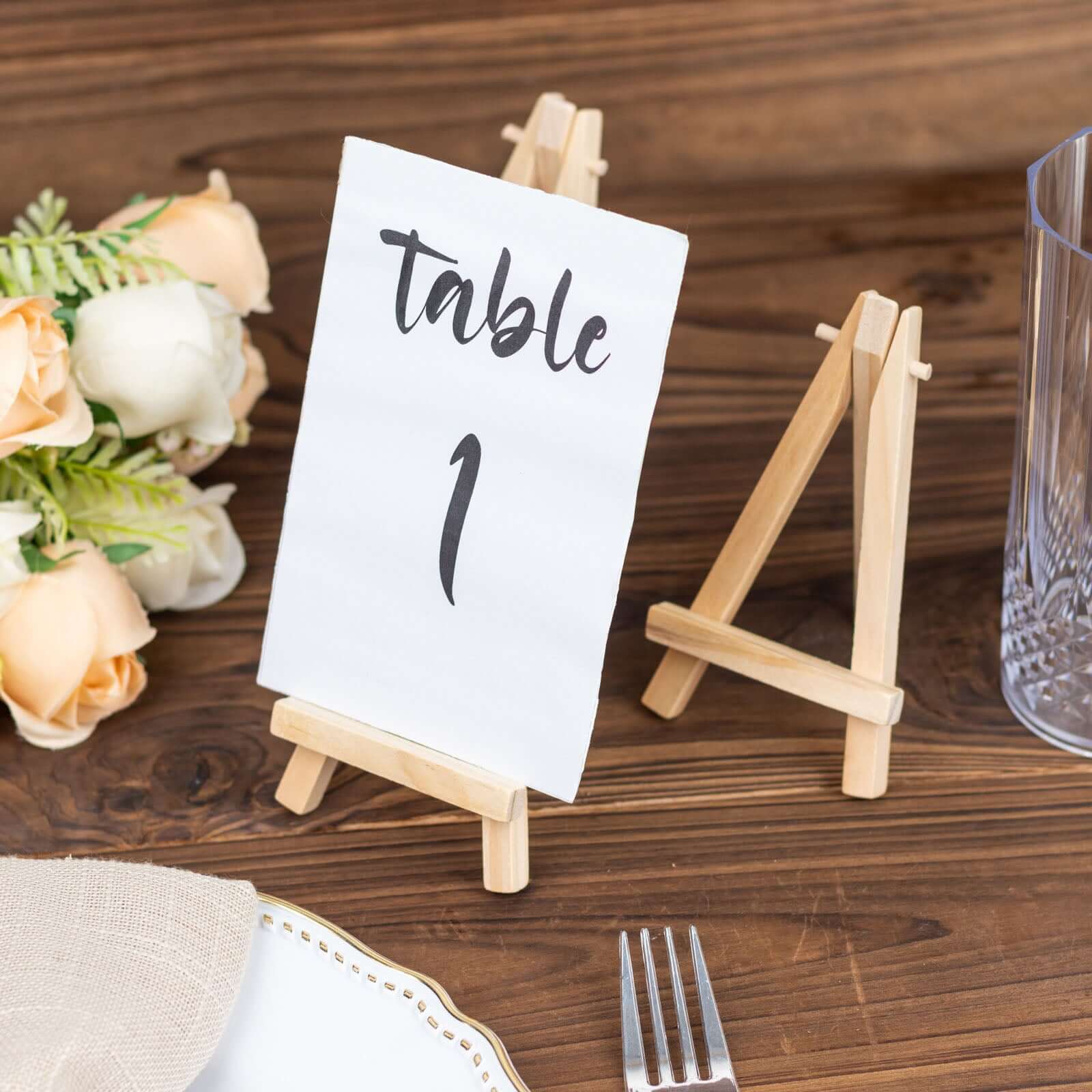 10-Pack Wooden Display Easel Stands DIY Small Design Natural - Rustic Place Card Table Number Holders 7"