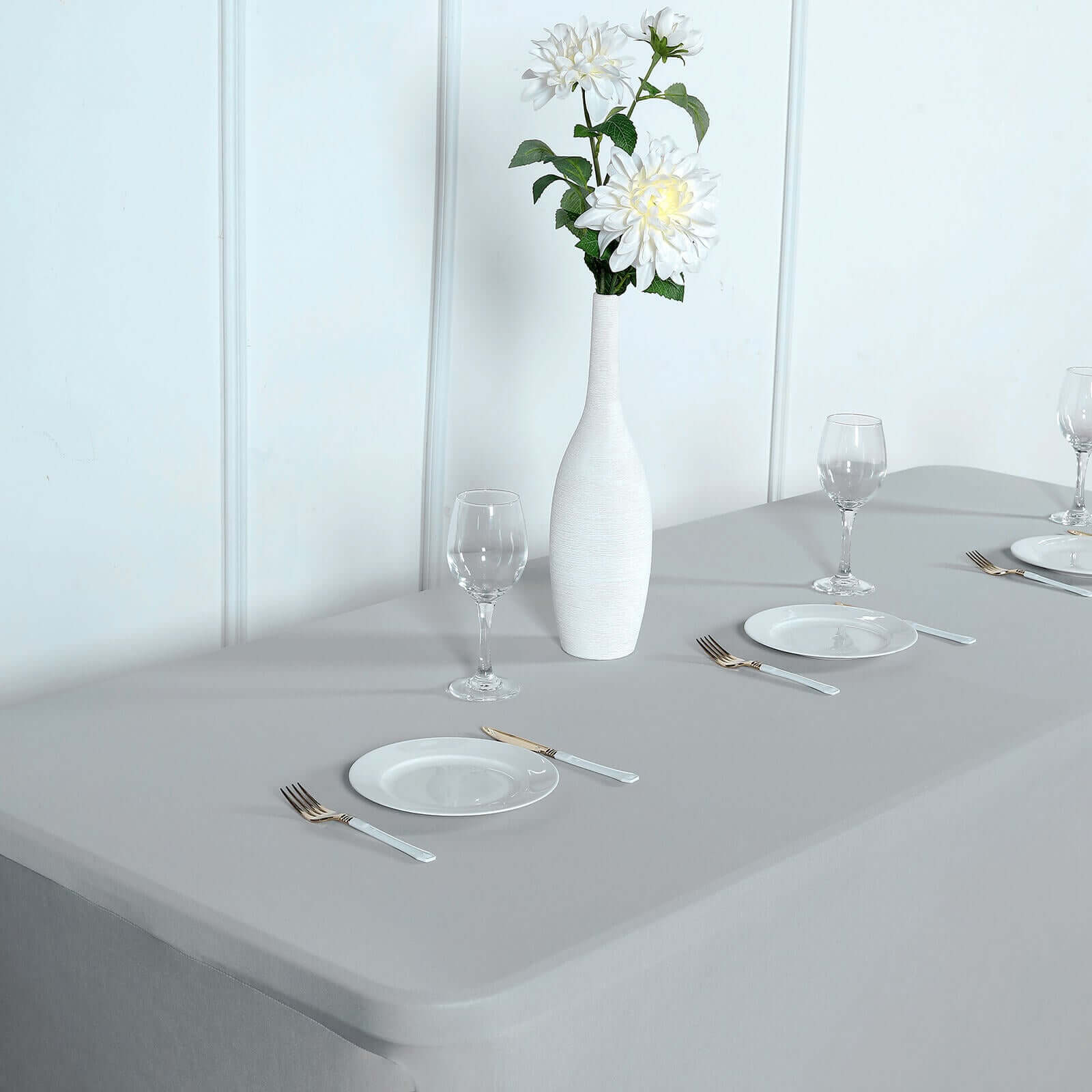 Stretch Spandex 96"x30" Rectangle Table Cover Silver - Durable Form-Fitting Tablecloth