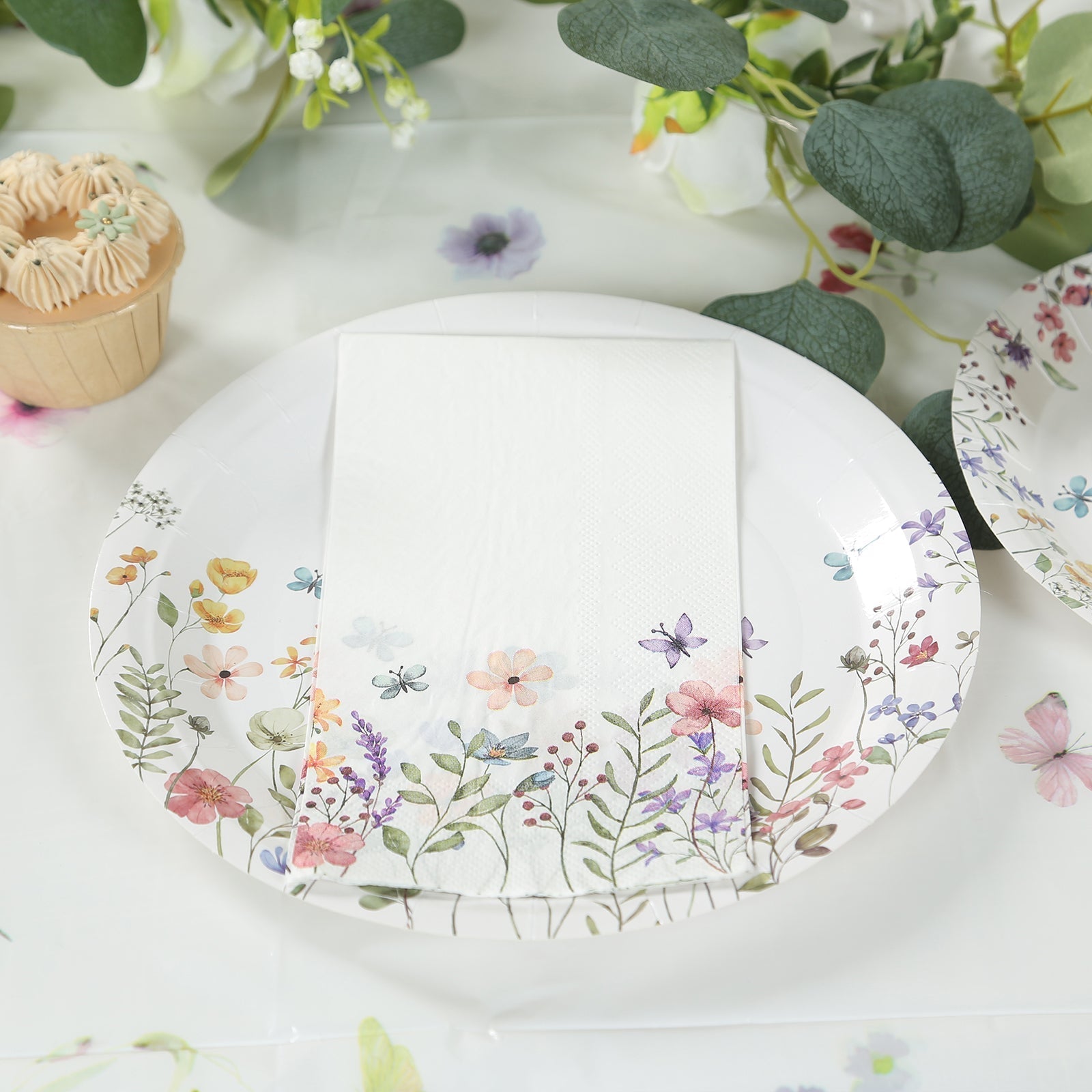50-Pack Paper Dinner Napkins Wildflower Butterfly Design 2 Ply - Soft Disposable Napkins for Parties 8"x4"