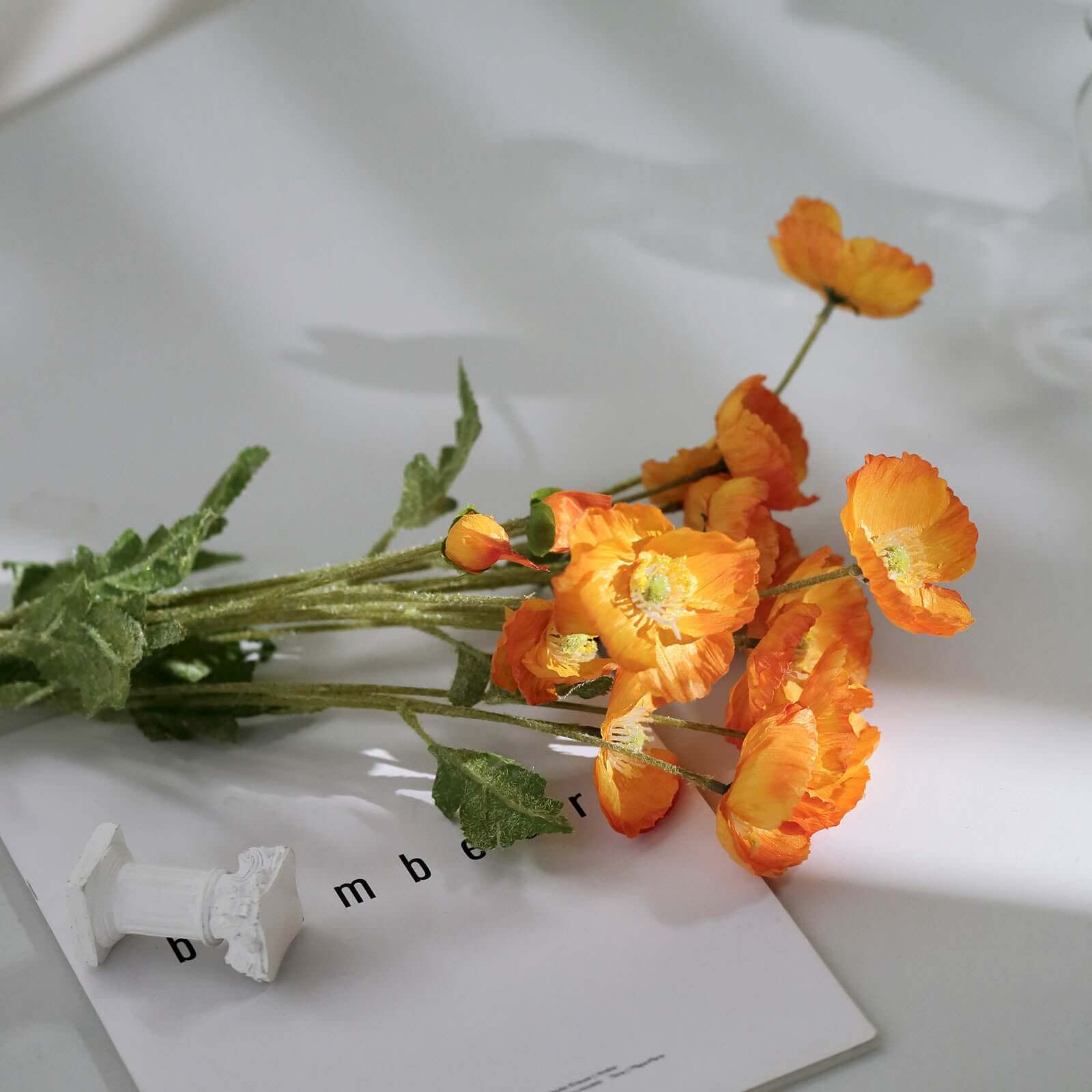 2 Stems 33" Orange Artificial Silk Poppy Flower Bouquet Bushes