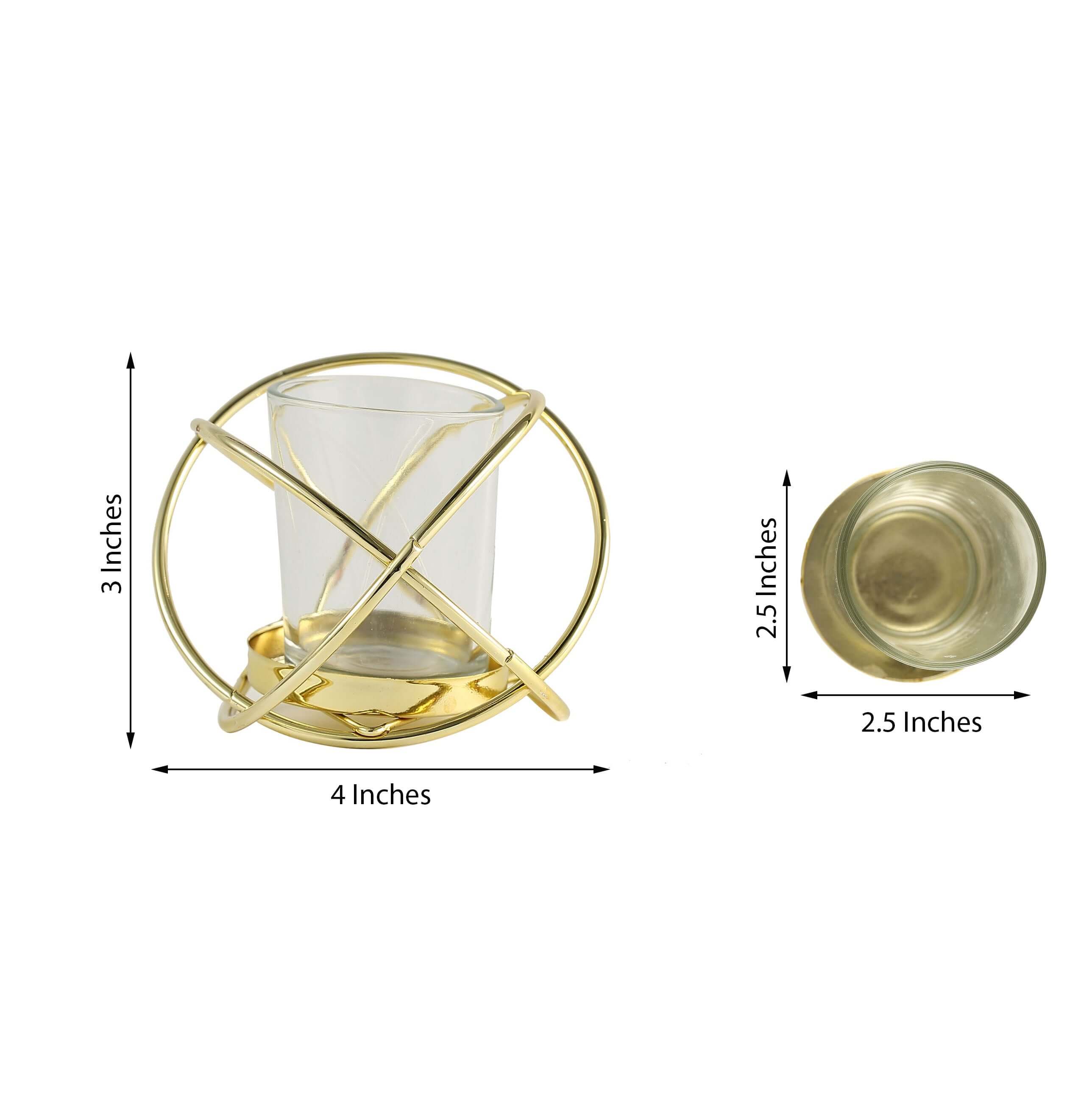 3-Pack Geometric Candle Holders Gold Metal Design with Bud Vase Votive Glass - Chic Wedding & Event Decor 3"