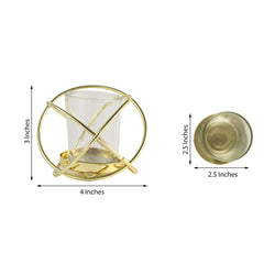 3-Pack Geometric Candle Holders Gold Metal Design with Bud Vase Votive Glass - Chic Wedding & Event Decor 3"