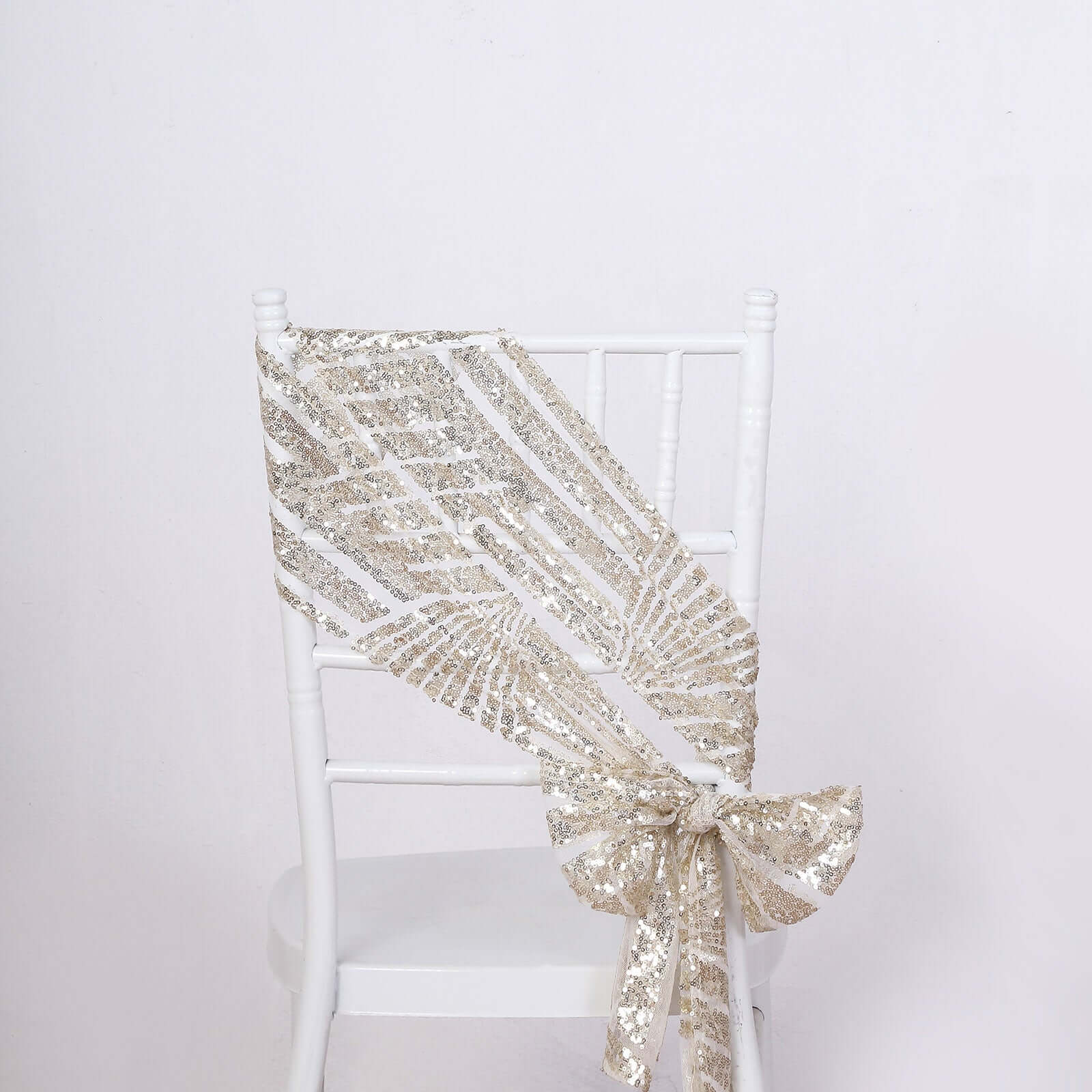 5 Pack Glitz Sequin Chair Sashes with Geometric Diamond Design 6"x88" Champagne