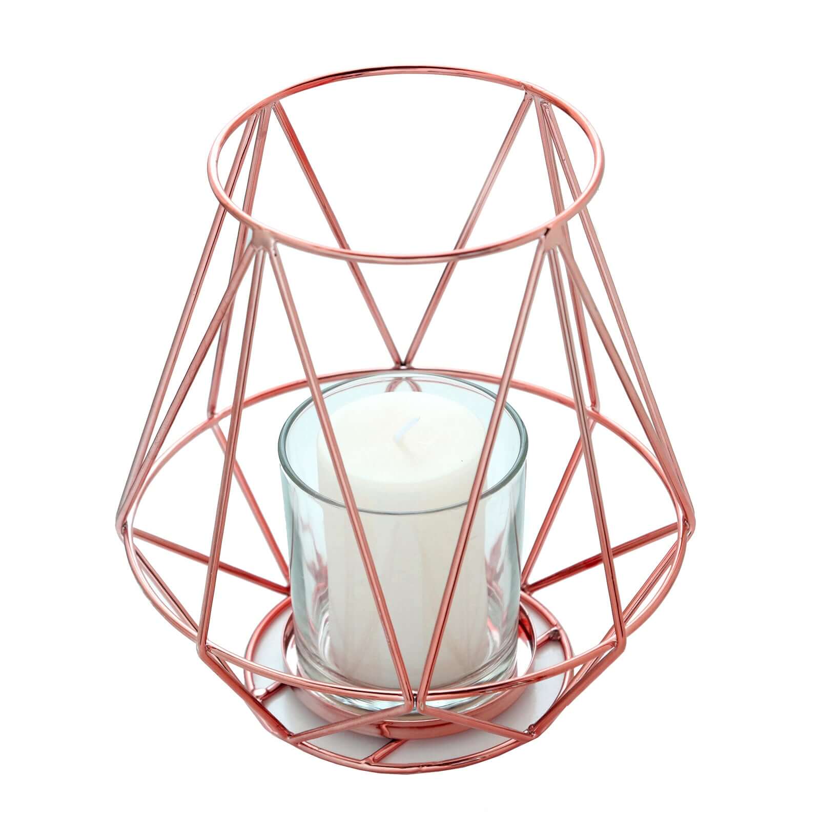 2-Pack Metal Candle Holders Rose Gold Wired Design - Stylish Glass Votive Holder Set 7"