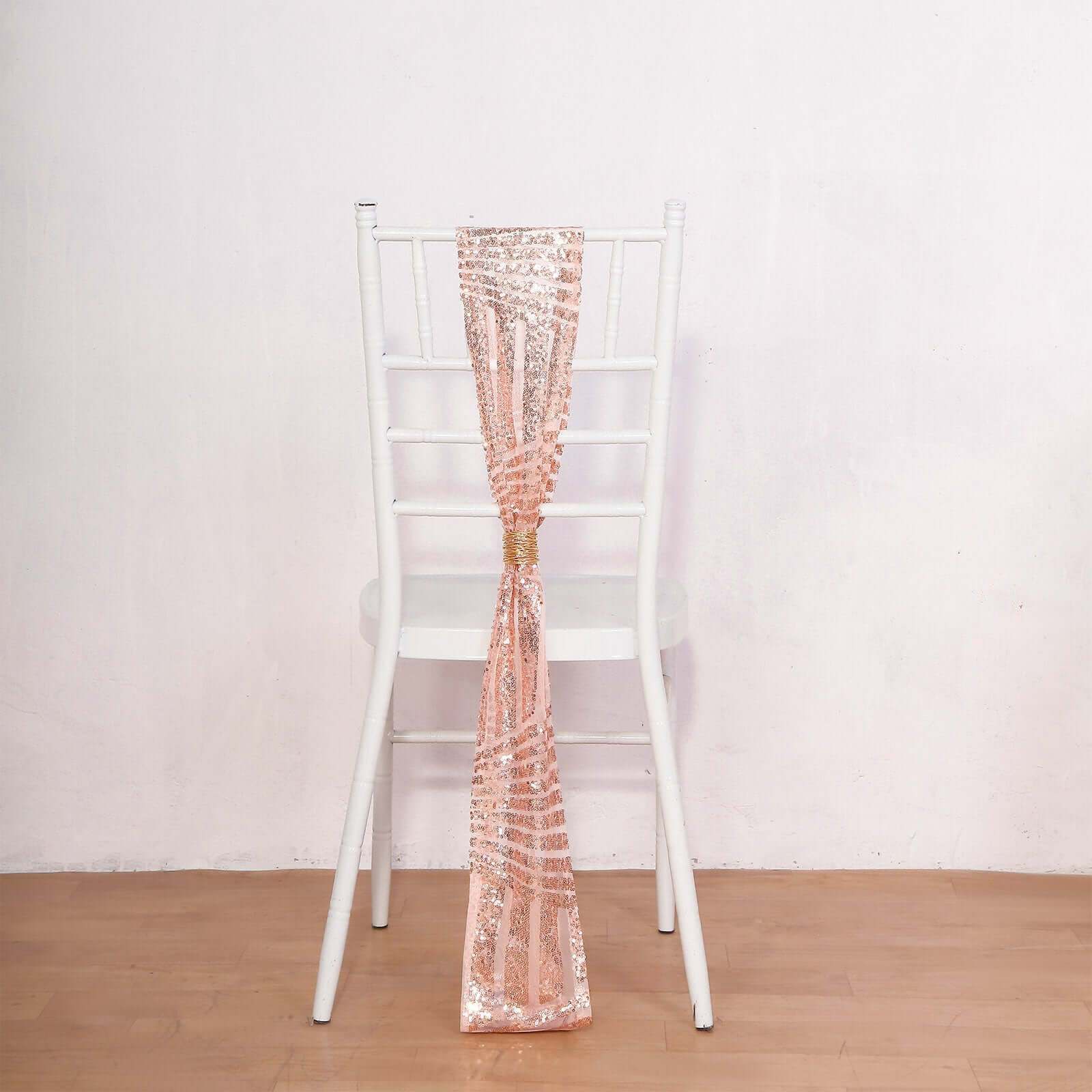 5 Pack Glitz Sequin Chair Sashes with Geometric Diamond Design 6"x88" Rose Gold