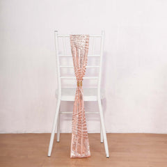 5 Pack Glitz Sequin Chair Sashes with Geometric Diamond Design 6"x88" Rose Gold