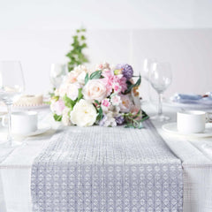Glitter Paper 9ft Table Runner Roll Silver Disposable Geometric Diamond Pattern Table Decor