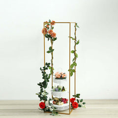 2-Pack Wedding Flower Stand Gold Metal Geometric Column Frame Rectangular - Versatile Floral Pedestal for Upscale Arrangements 48"