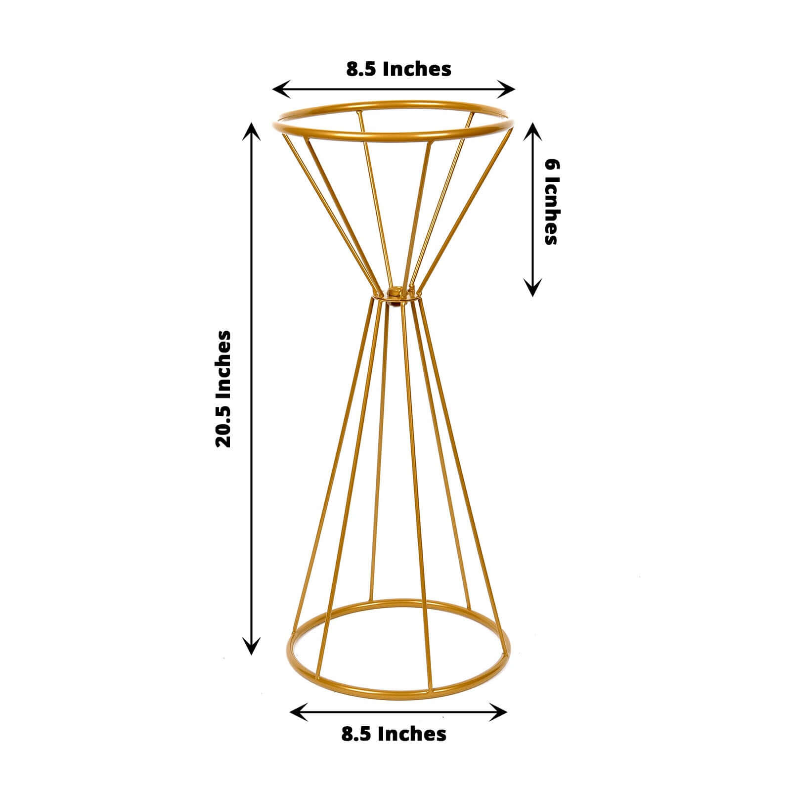 20" Dual Cone Reversible Gold Metal Geometric Flower Stand, Wedding Vase Pedestal, Column Centerpiece
