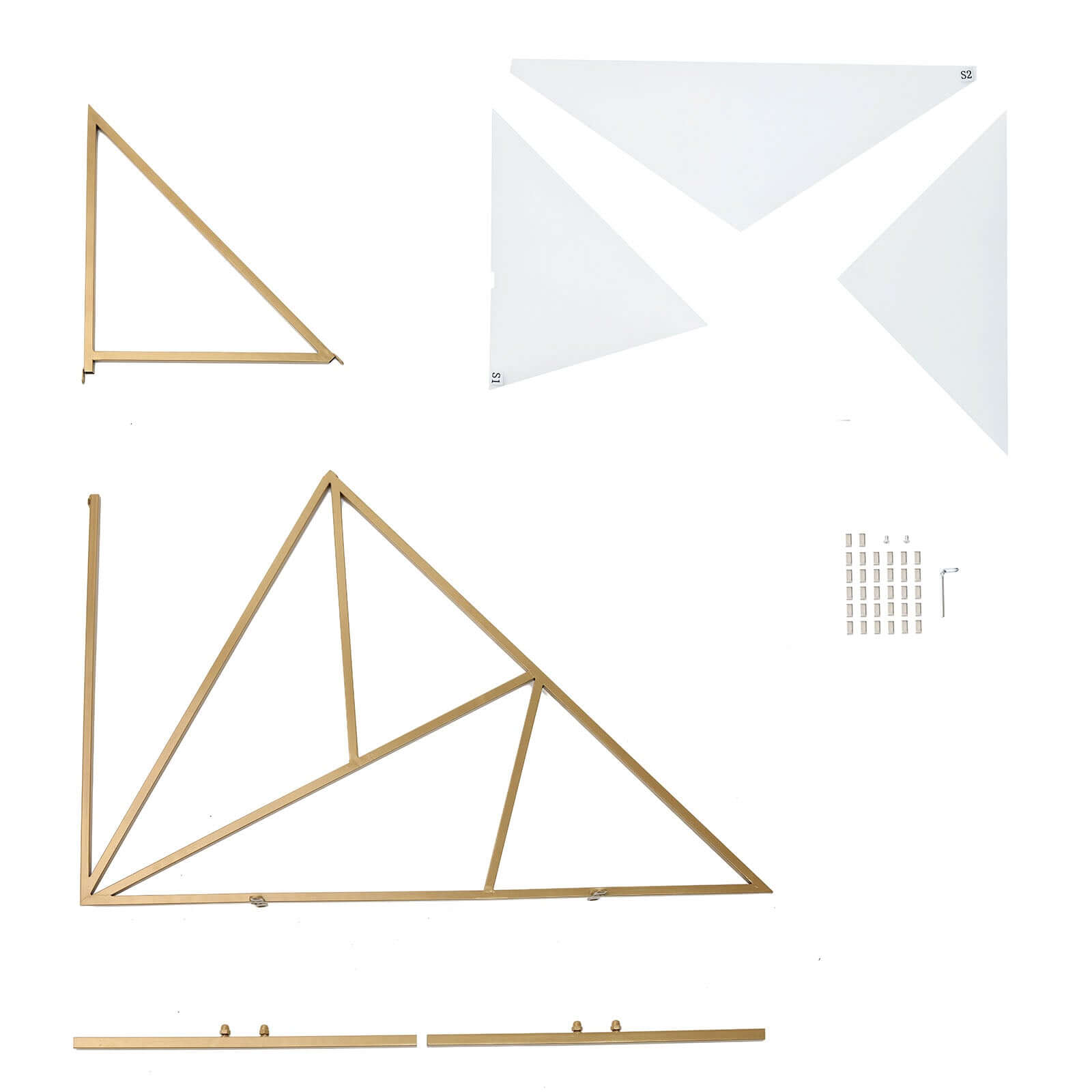3ft Tall Gold Metal Triangular Geometric Flower Frame Prop Stand, Wedding Backdrop Floor Stand With Cloudy Film Insert