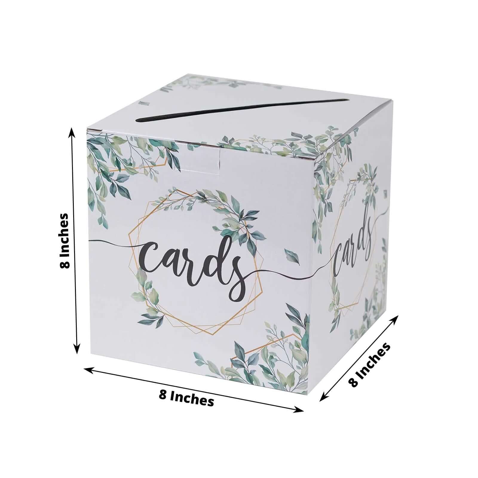 Greenery Theme Wedding Reception Gift Card Box with Geometric Gold Foil Print, Collapsible Money Card Box - 8"x8"