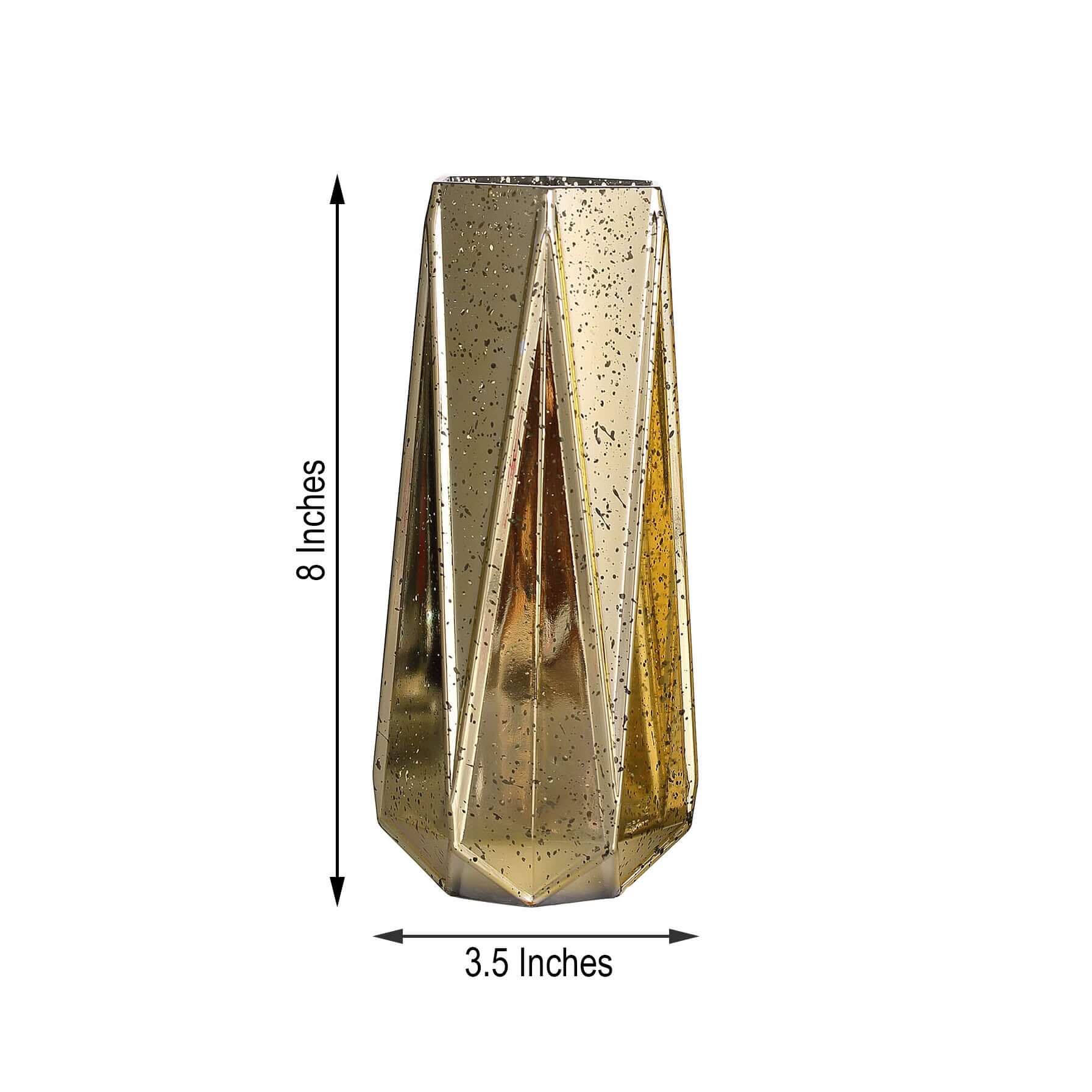2-Pack Mercury Glass Vases Geometric Design Gold - Stylish Wedding Floral Centerpieces 8"