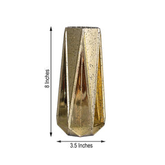 2-Pack Mercury Glass Vases Geometric Design Gold - Stylish Wedding Floral Centerpieces 8"