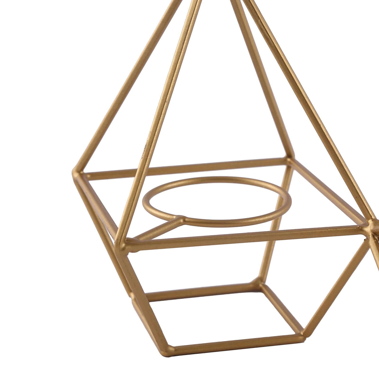 Set of Metal Candle Holders Linked Geometric Design Gold - Modern Votive Glass Decor for Tables & Gatherings 16"
