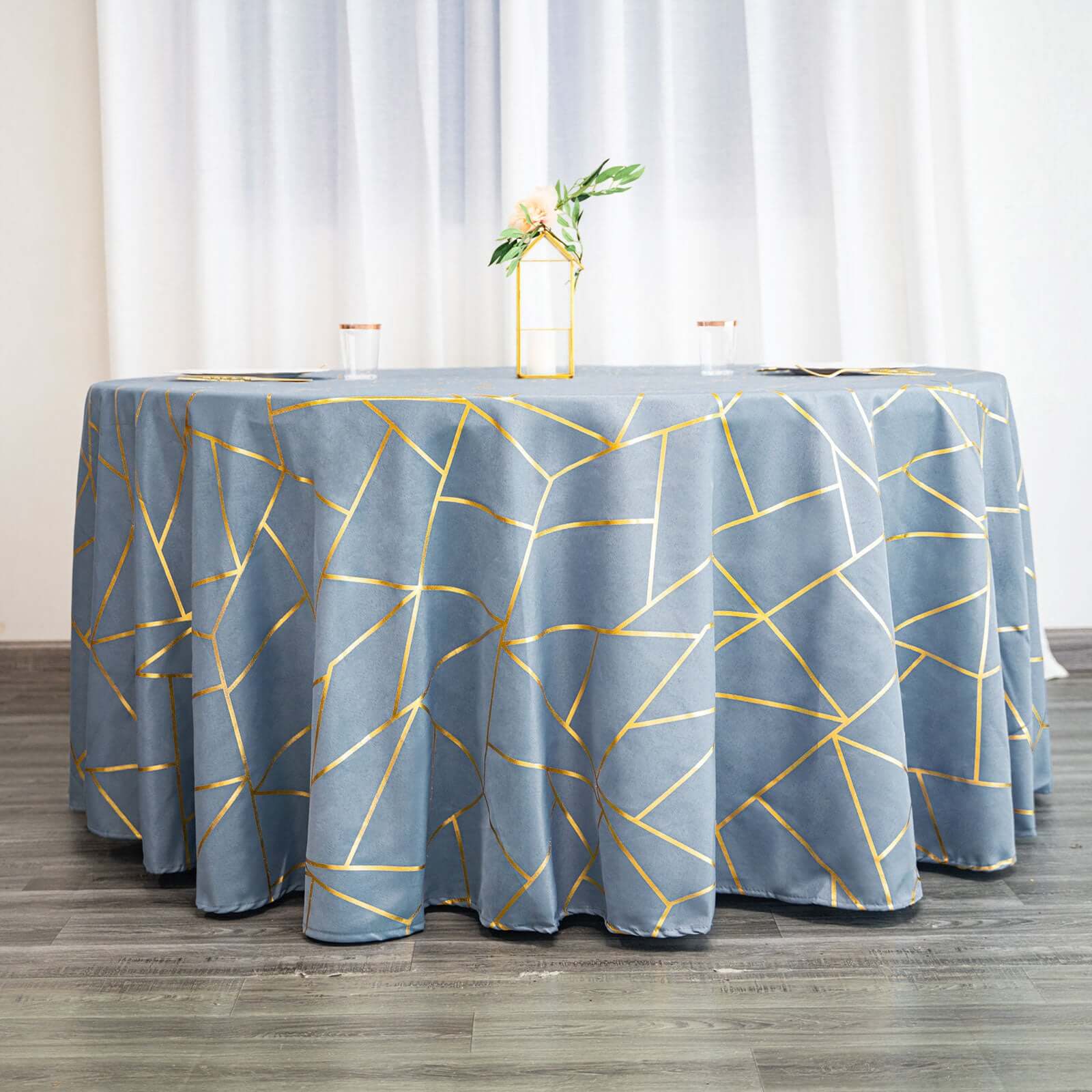Polyester 120" Round Tablecloth Dusty with Gold Foil Geometric Pattern Wrinkle-Resistant Seamless Table Cover