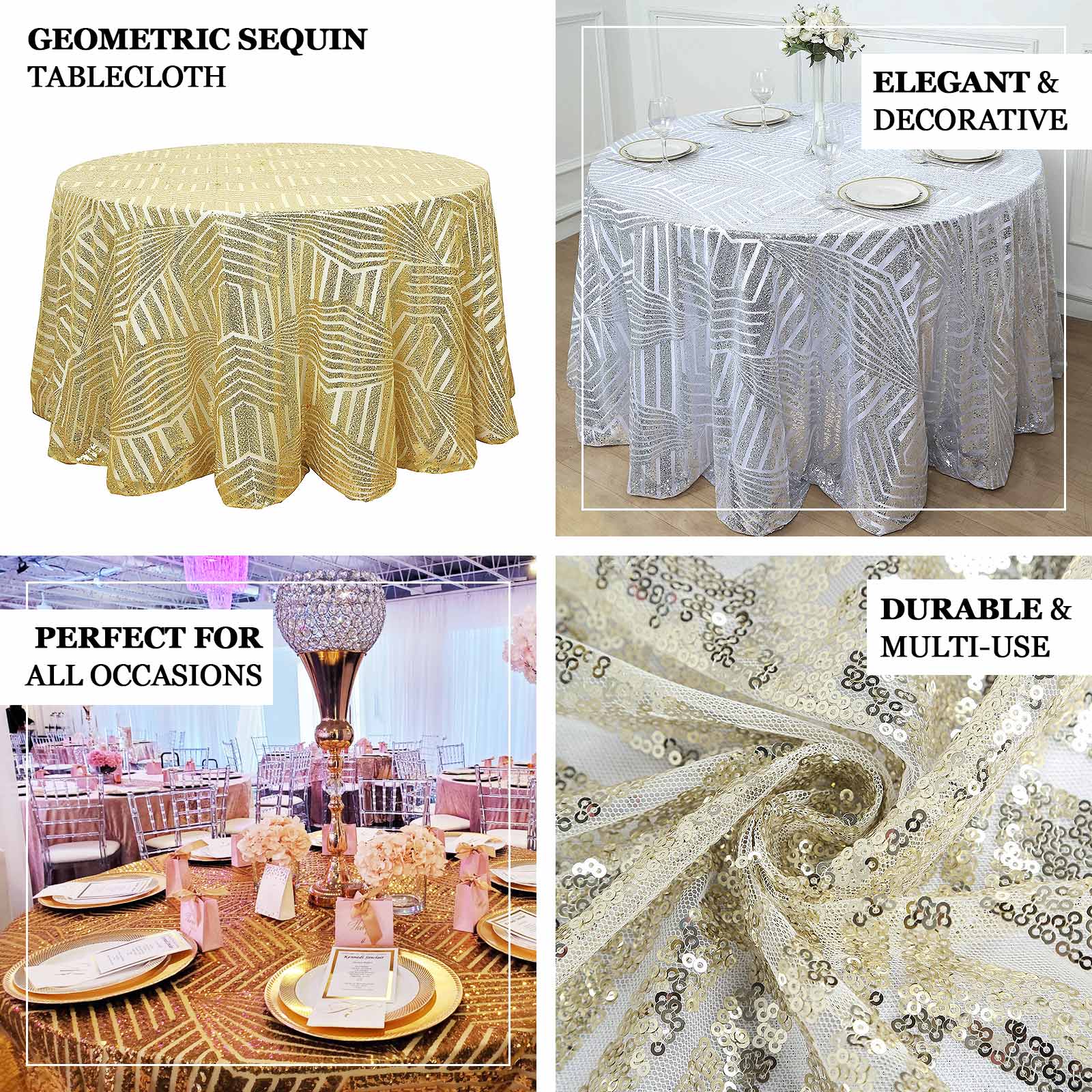Sequin 120" Round Tablecloth Rose Gold - Seamless Diamond Glitz Table Cover