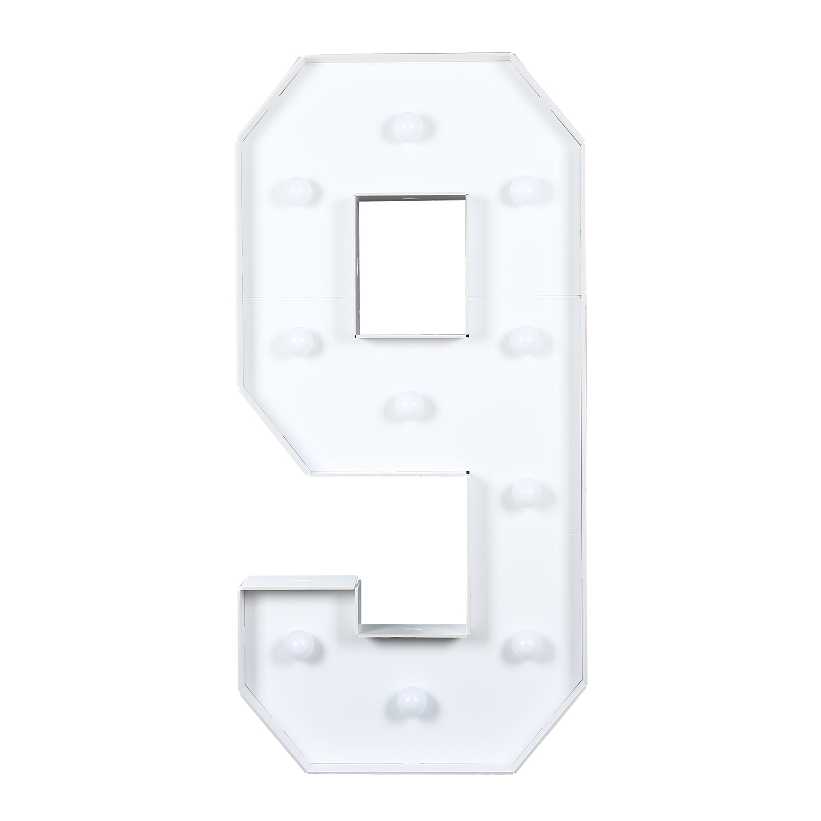 Giant LED Marquee Light Up Number "9", White 4ft Pre-Cut Foam Board with 10 Warm White Battery Operated LEDs, Glue Gun and Sticks