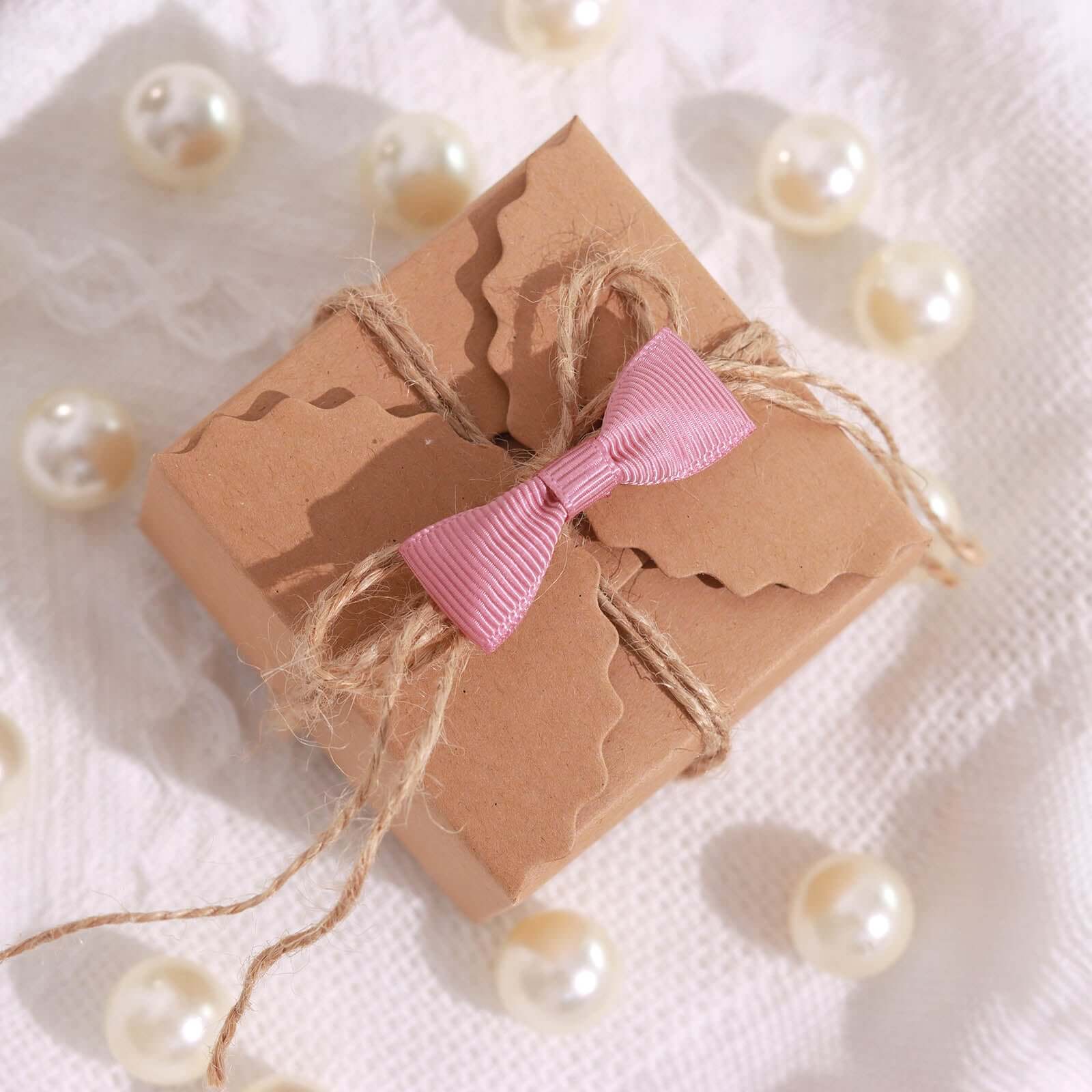 50 Pcs 1.5" Mauve Grosgrain Pre Tied Ribbon Bows, Gift Basket Party Favor Bags Decor - Polyester