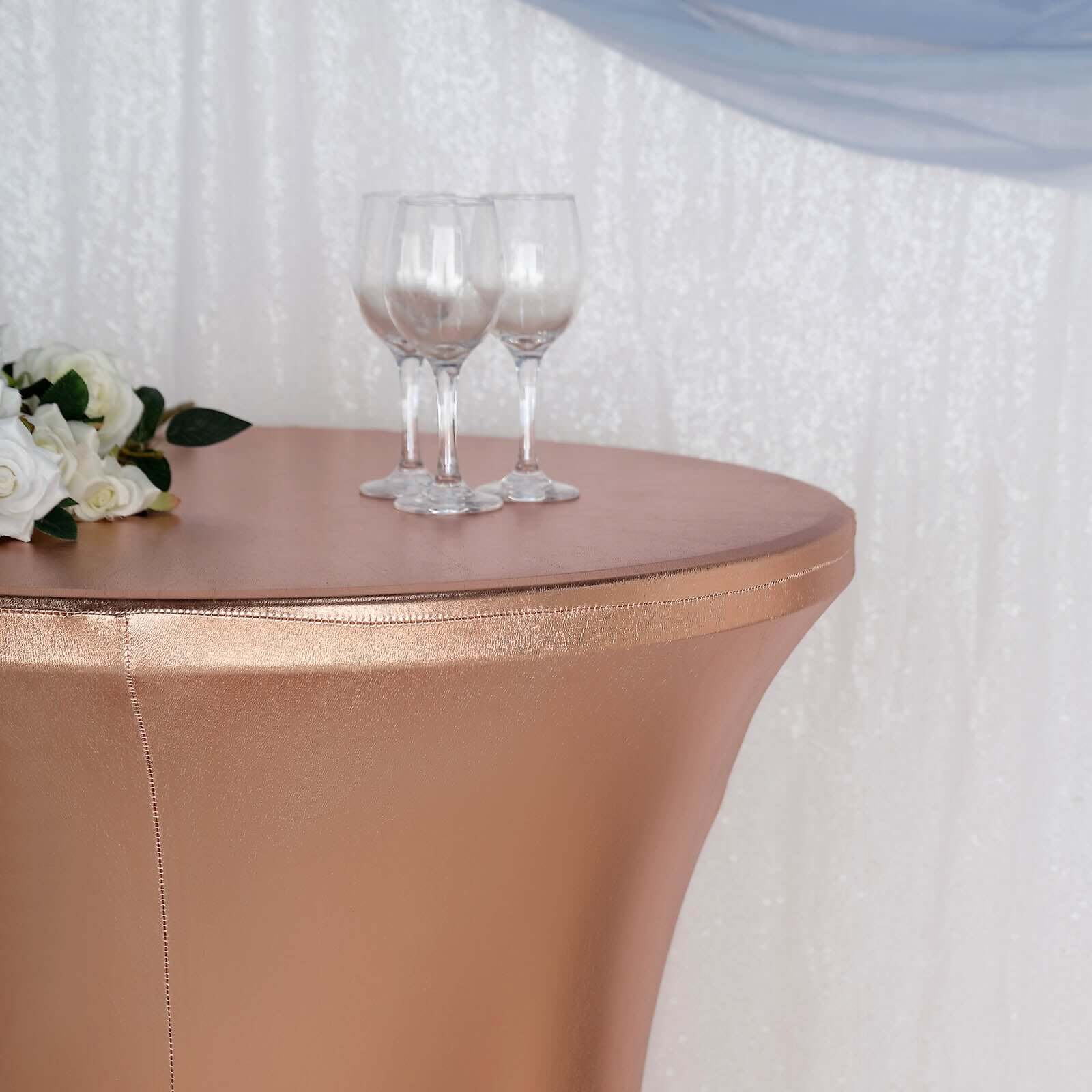 Metallic Spandex 32" Fitted Round Cocktail Table Cover Blushighboy Tablecloth - Stretch Fit & Water-Resistant