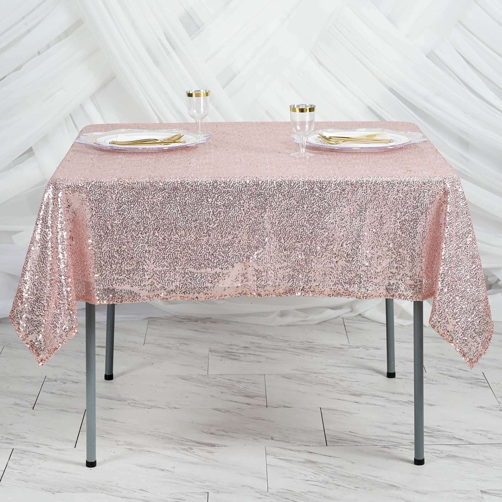 Sequin 60"x60" Table Overlay Square Tablecloth Blush - Luxe Wedding Table Topper