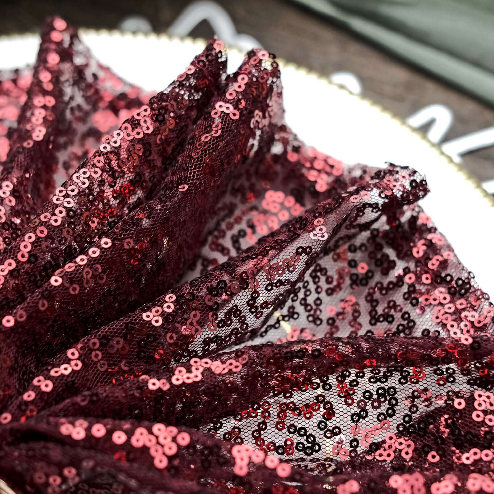 Sequin 20"x20" Napkin Burgundy - Shimmering Dinner Napkin
