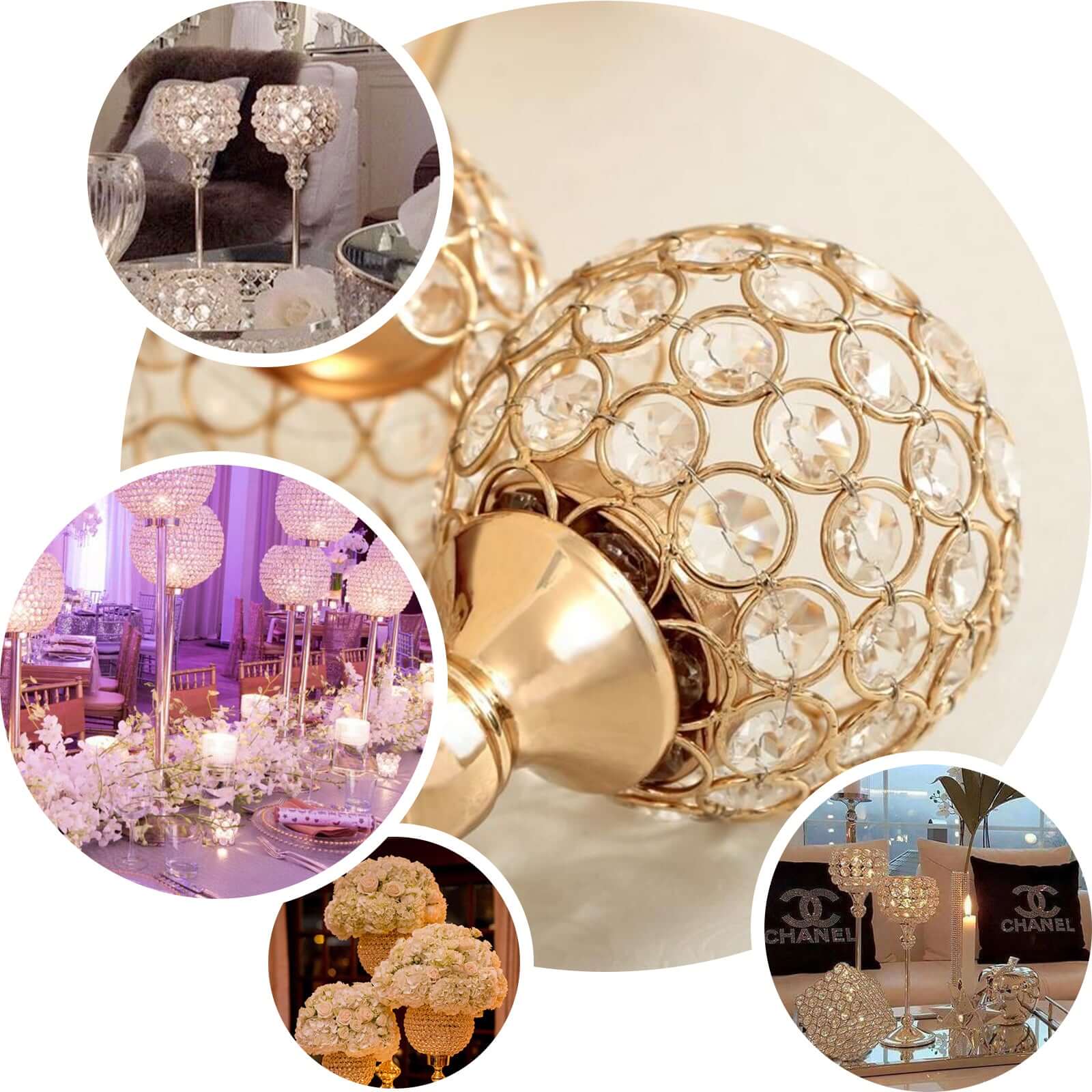 16" Tall Silver Crystal Votive Pillar Candle Holder, Metal Tealight Round Candle Stand
