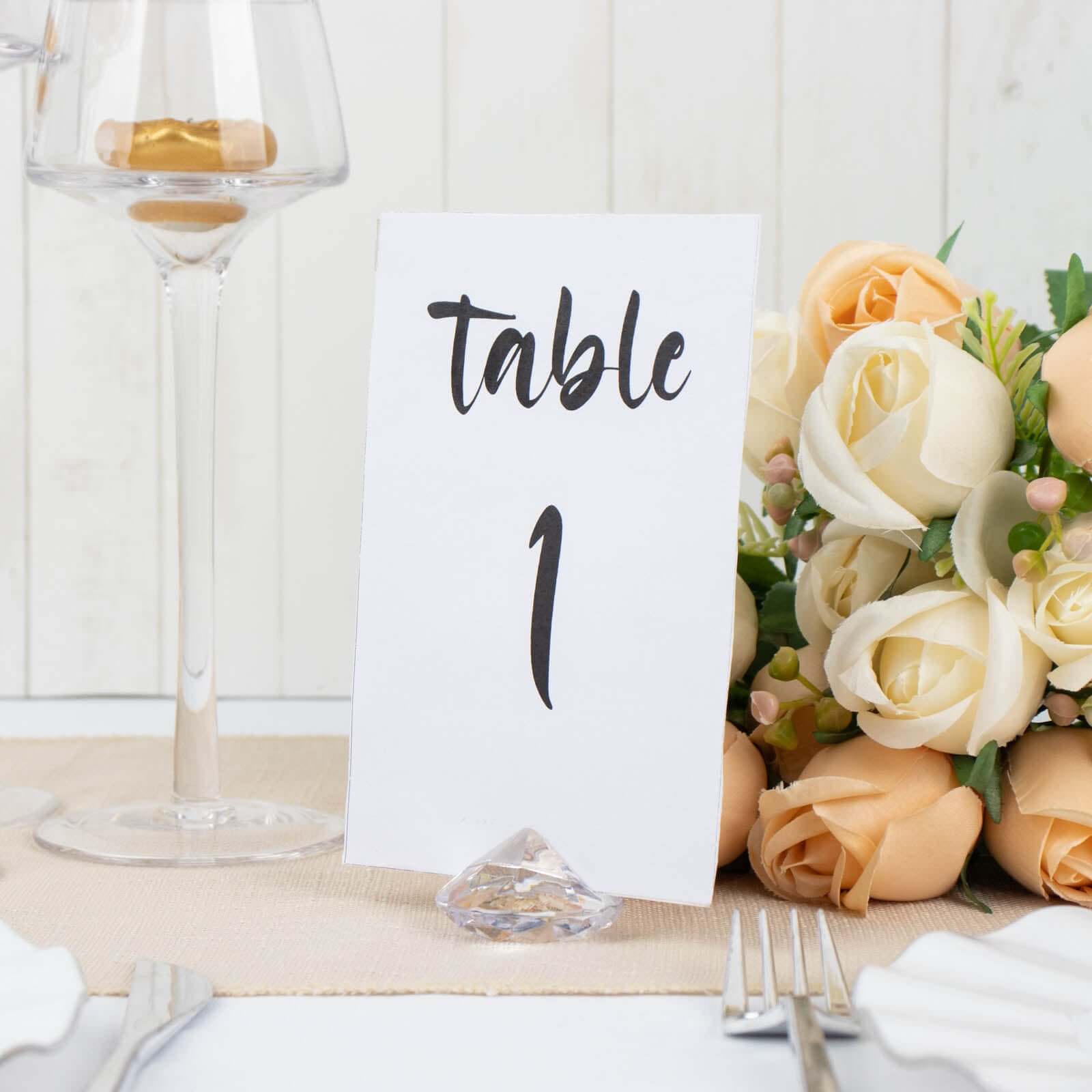 11-Pack Plastic Card Holder Stands Diamond Shaped Design Clear Crystal - Wedding Table Place Card Decorations 1.75"