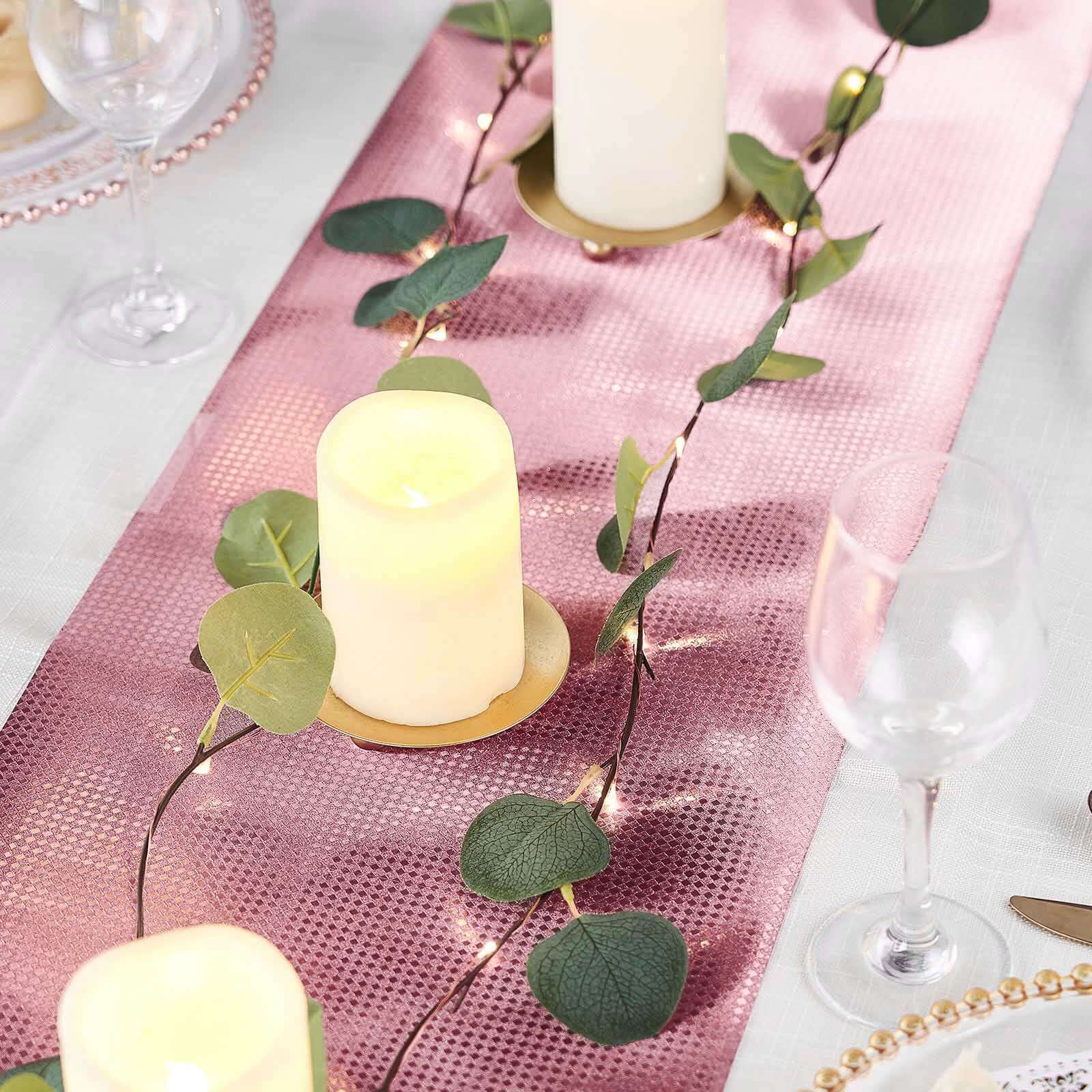 Glitter Paper 9ft Table Runner Roll Rose Gold Disposable Diamond Pattern Table Decor