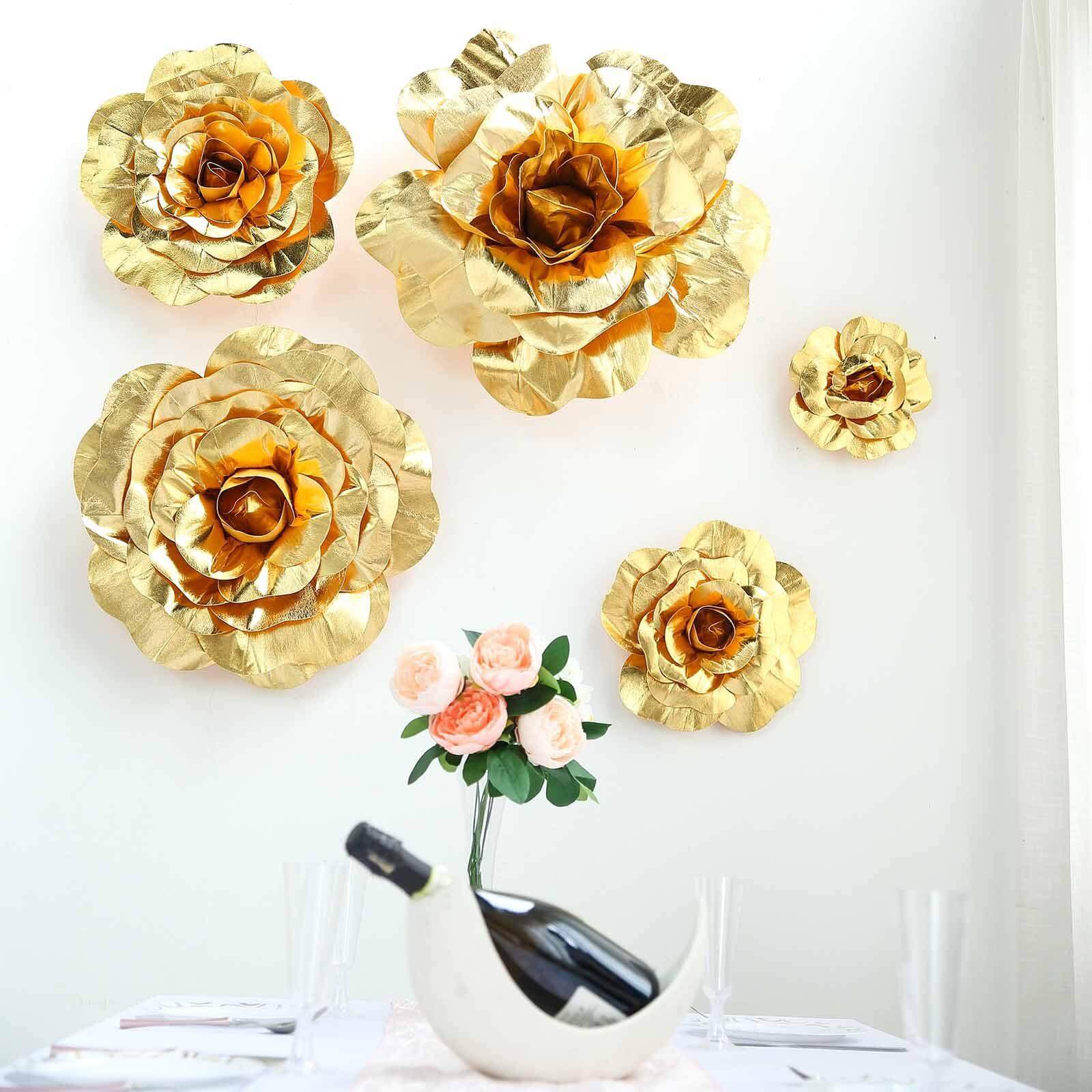4 Pack 12" Large Metallic Gold Real Touch Artificial Foam DIY Craft Roses