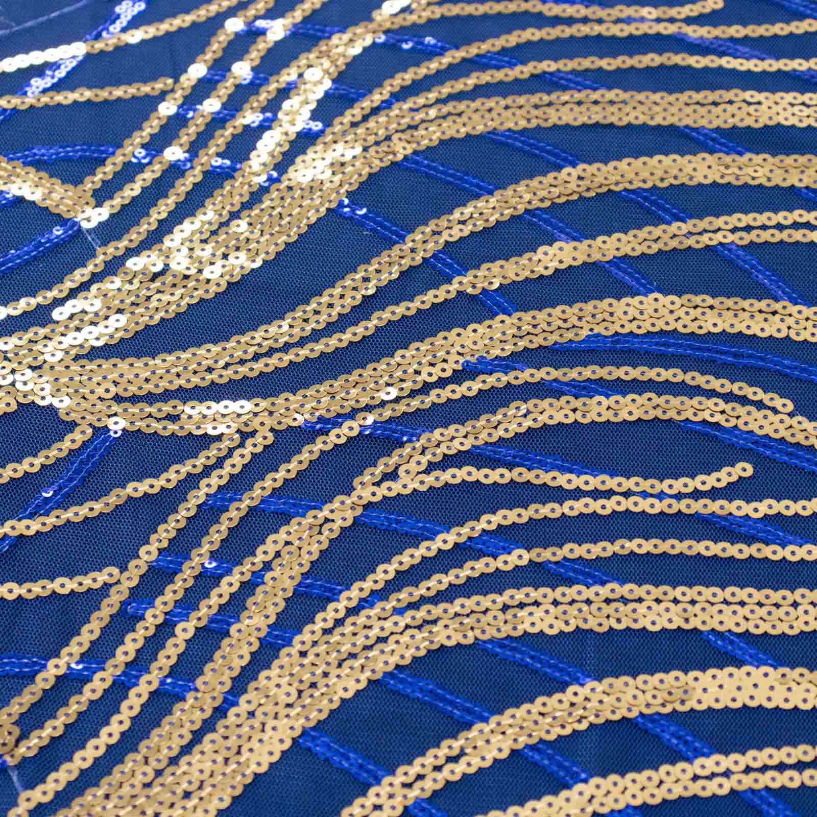 Mesh 90"x156" Rectangle Tablecloth Royal Blue/Gold - Wave Sequin Embroidered Table Cover