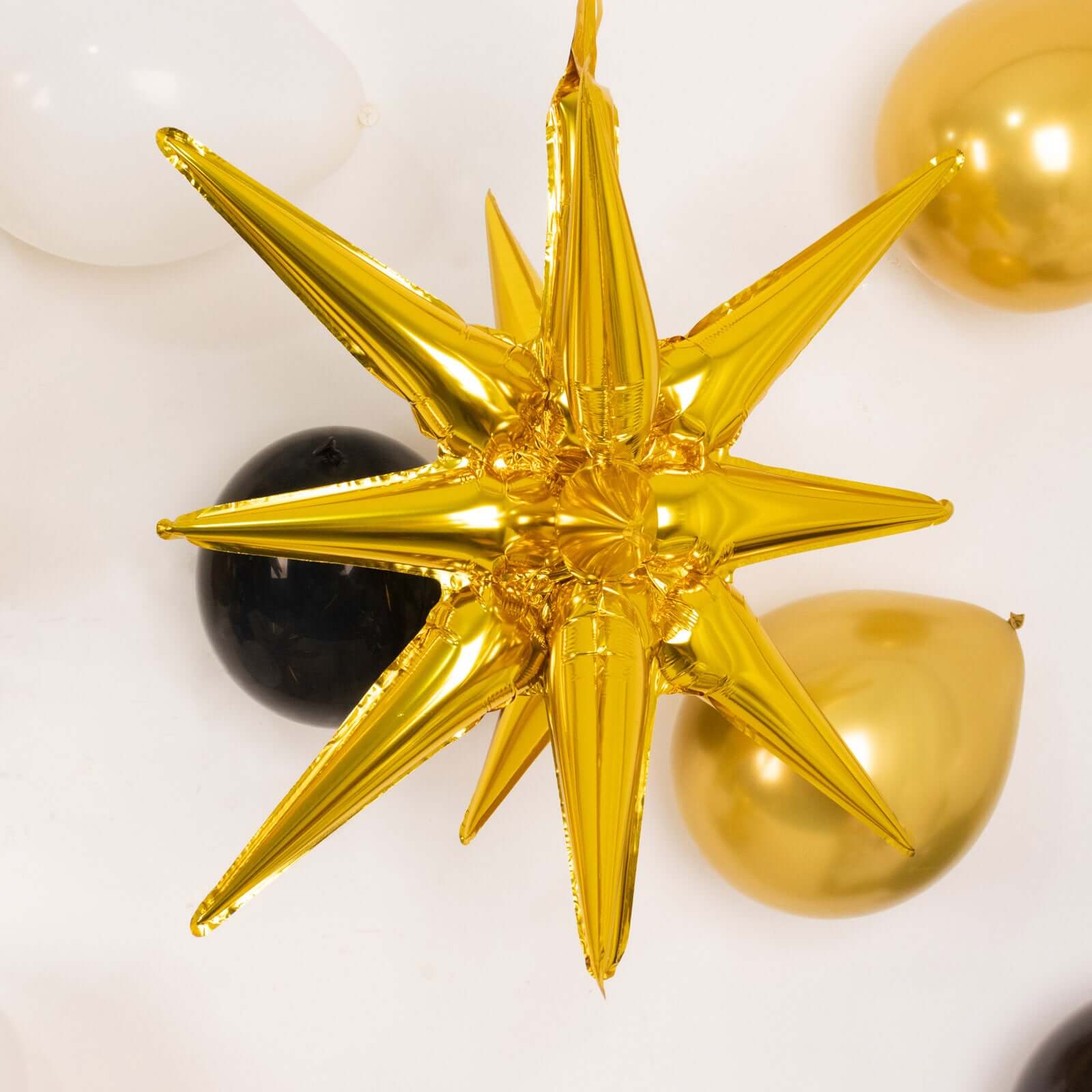 5 Pack Large Metallic Gold 14-Point Starburst Foil Balloons, 27" Fireworks Star Explosion Mylar Party Balloons
