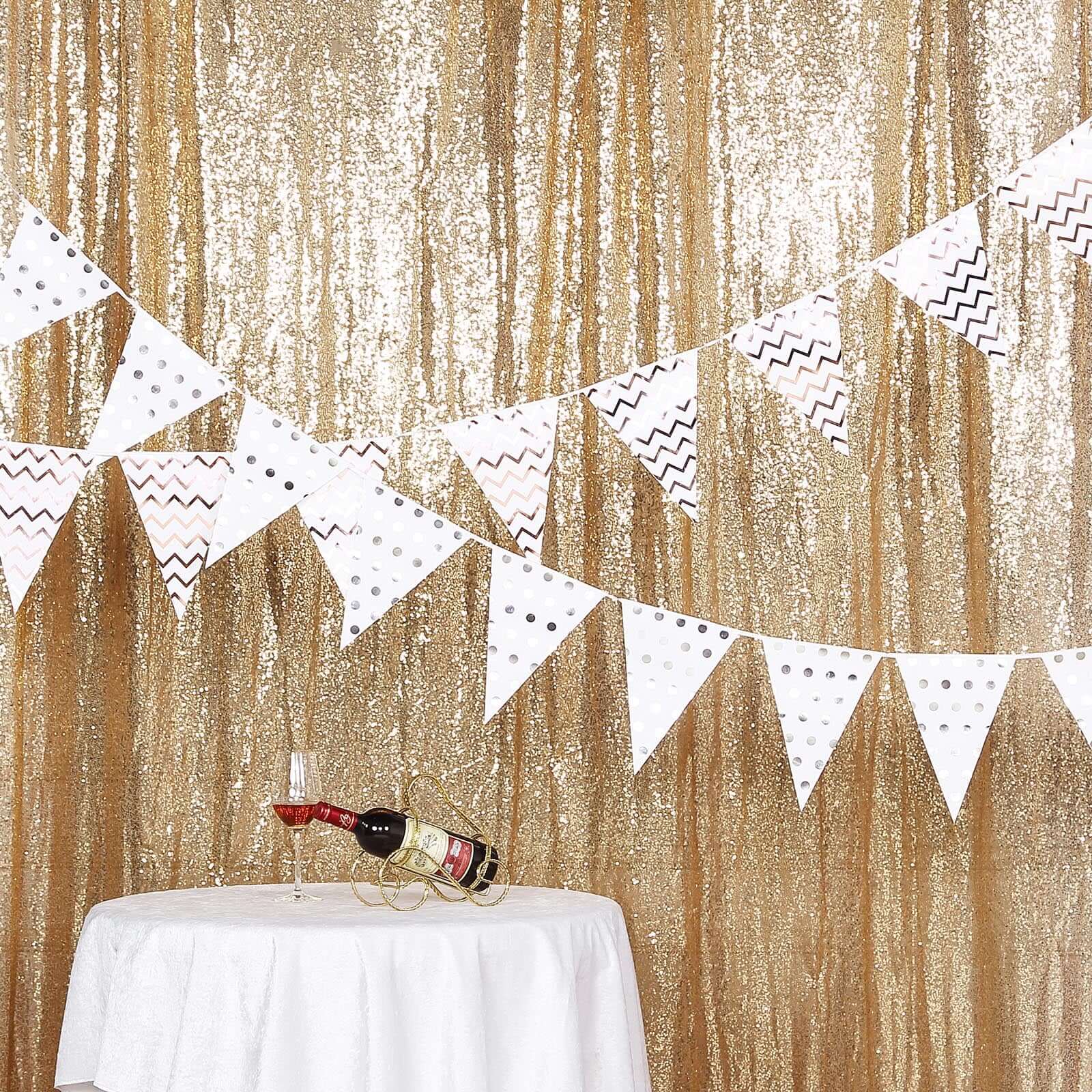 8ftx8ft Gold Sequin Event Curtain Drapes, Backdrop Event Panel