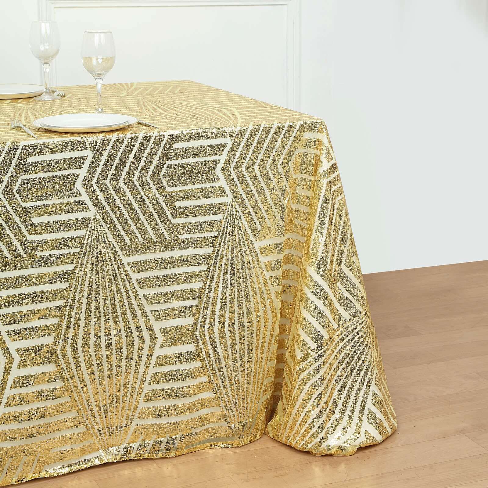 Sequin 90"x132" Rectangle Tablecloth Gold - Seamless Diamond Design for Upscale Events